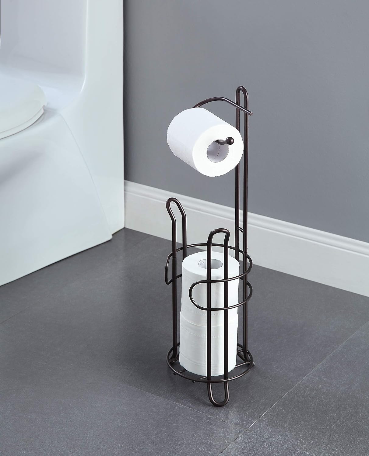 SunnyPoint Freestanding Toilet Paper Holder with Storage – Holds 3 Spare Rolls, Heavy-Duty Steel, Oil Bronze Finish