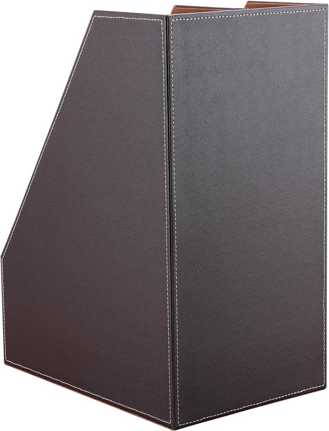 Wooden Leatherette Desktop File Folder Organizer and Document File Stand Journals Magazine Rack 2 Slots (brown)