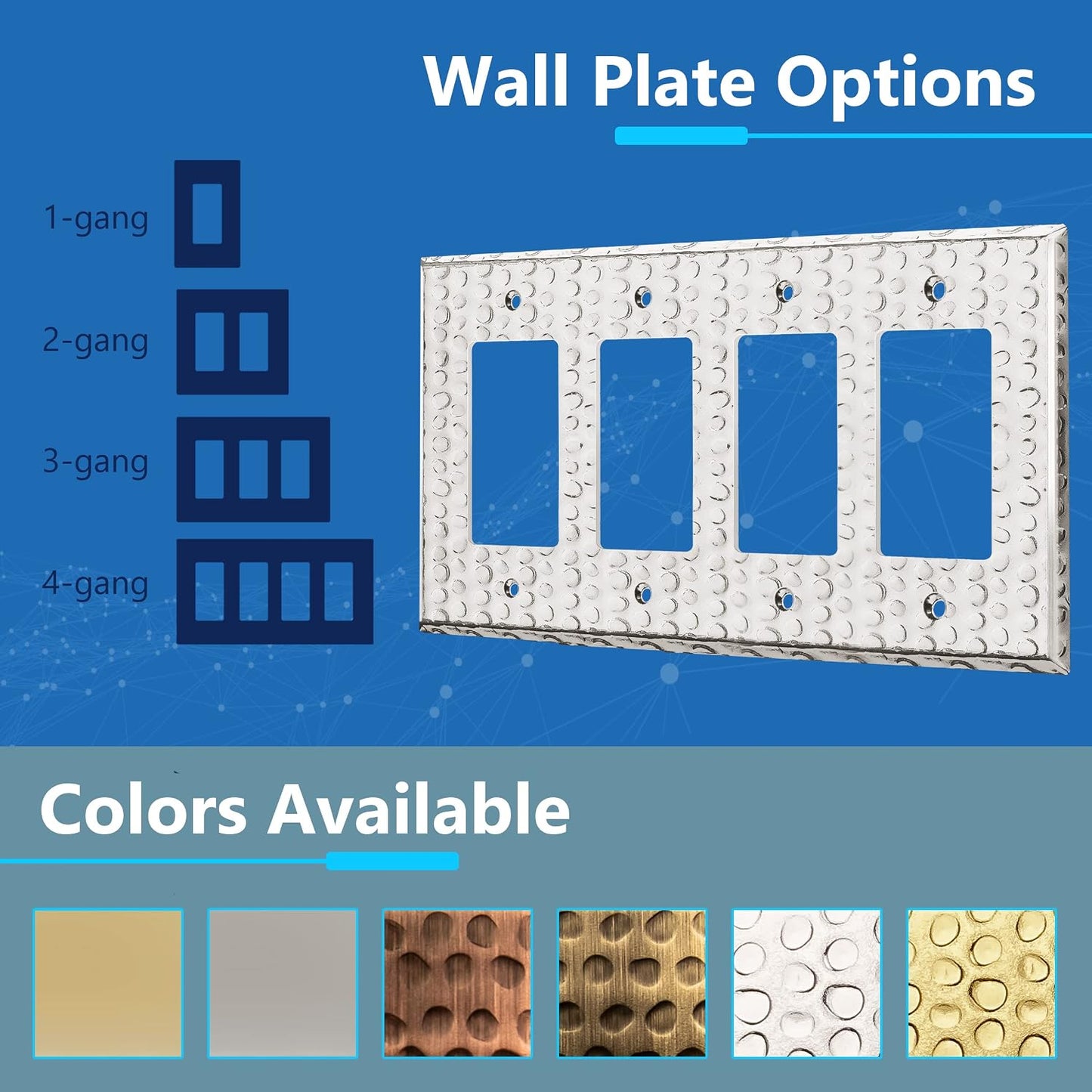 LIDER Dual Decorator Switch or Receptacle Metal Wall Plate, Mid-Size 4-Gang | Corrosion Resistant, Outlet Cover