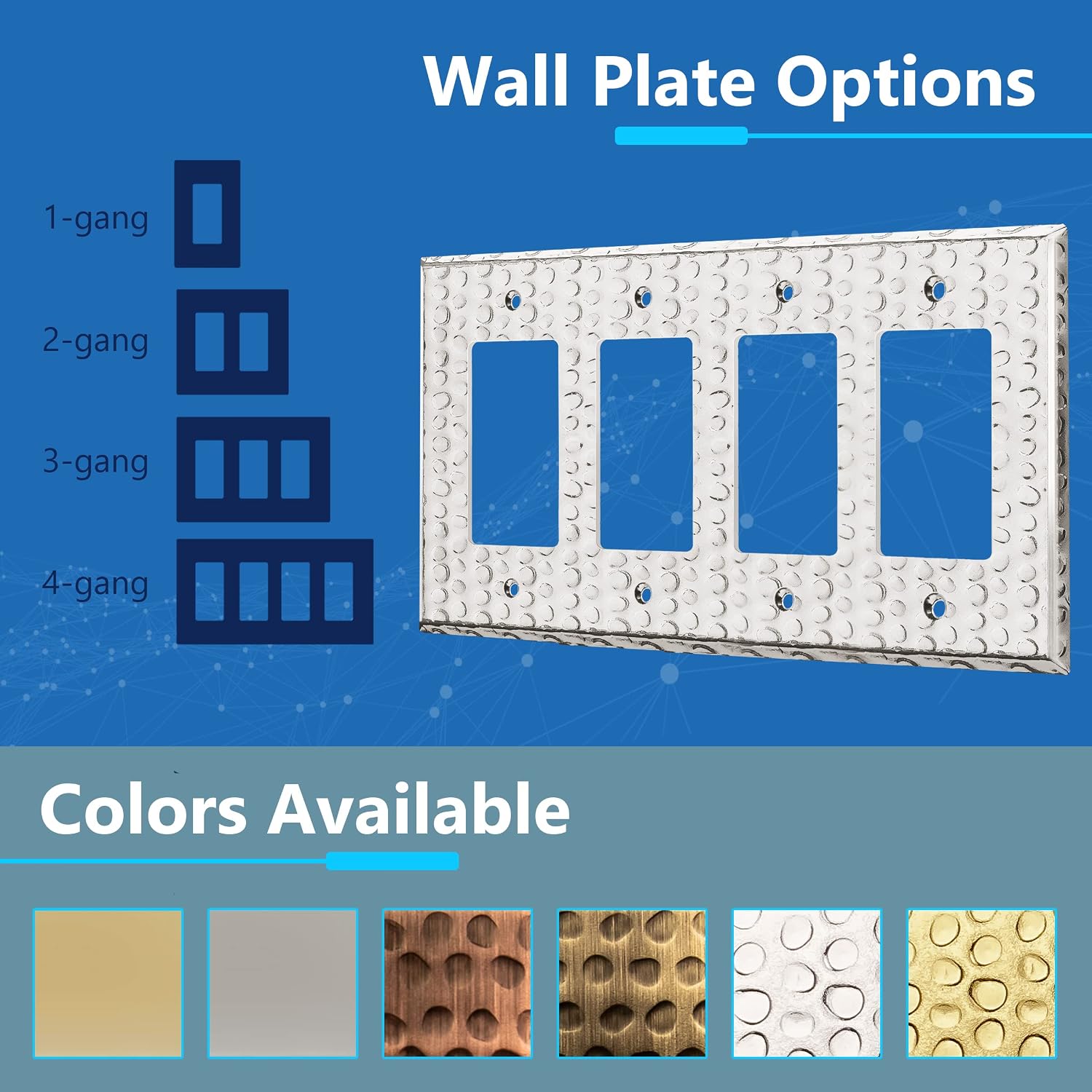 LIDER Dual Decorator Switch or Receptacle Metal Wall Plate, Mid-Size 4-Gang | Corrosion Resistant, Outlet Cover