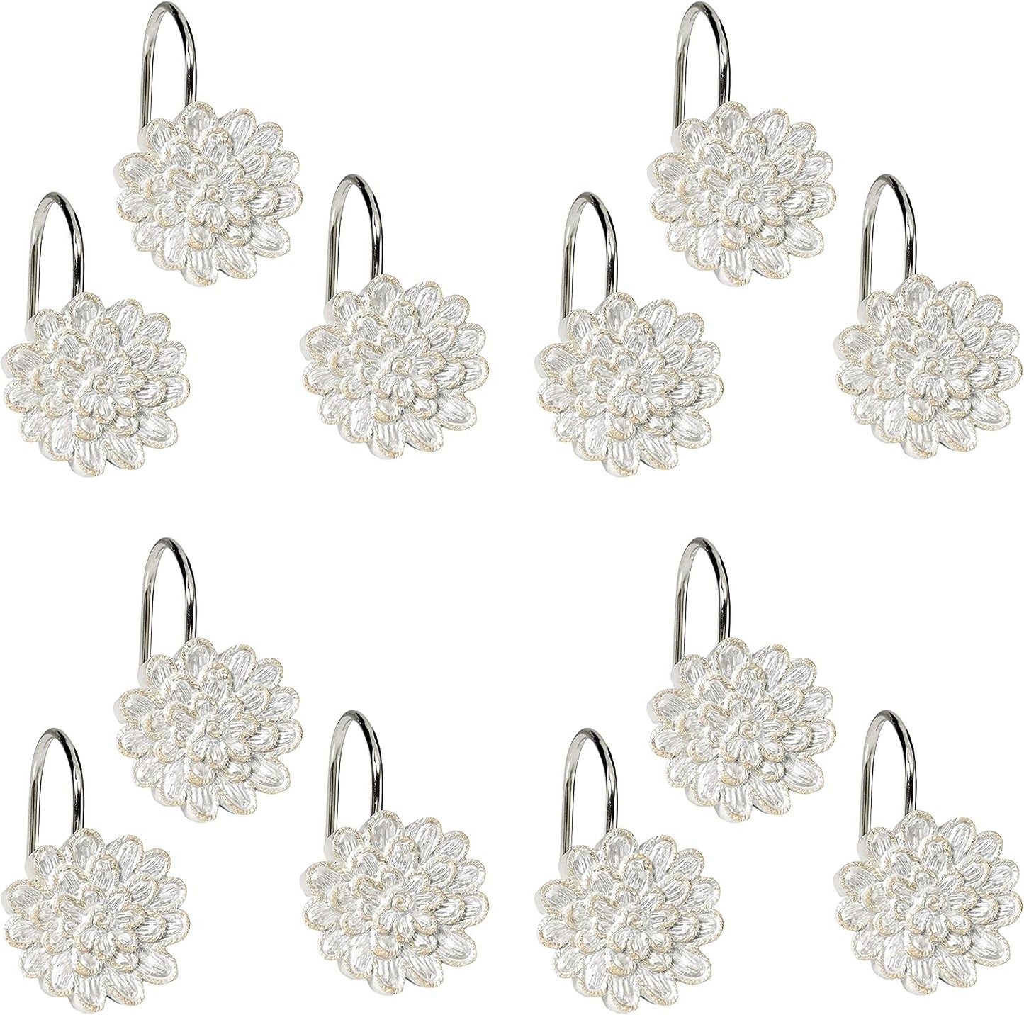 Zahari Home 13pc Rose Vine Bathroom Sheer Shower Curtain Sets Sheer Shower Curtain & 12 Shower Bathroom Hooks Modern
