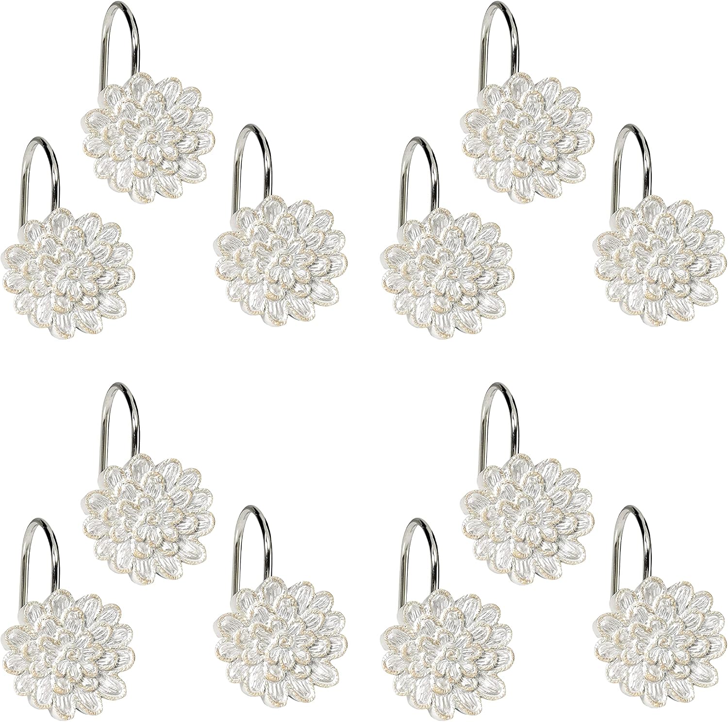 Zahari Home 13pc Rose Vine Bathroom Sheer Shower Curtain Sets Sheer Shower Curtain & 12 Shower Bathroom Hooks Modern
