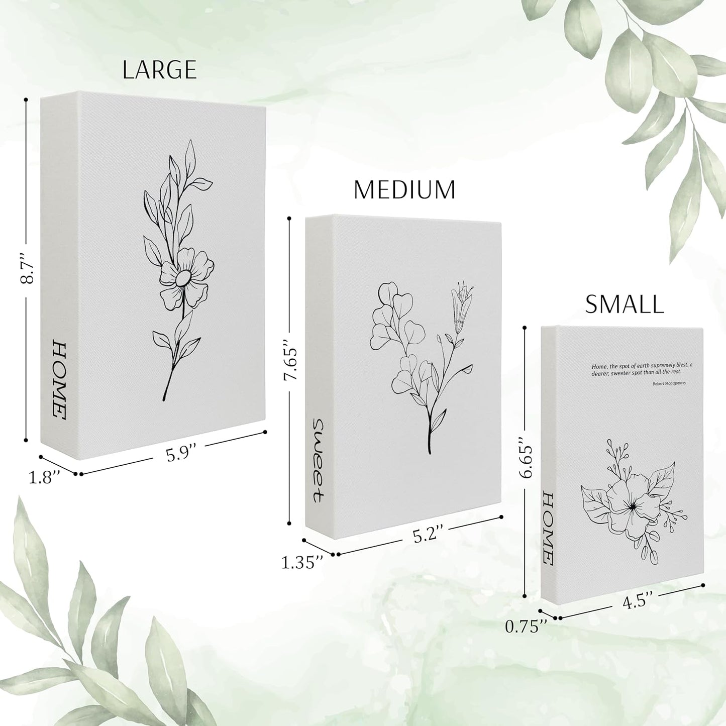 Decorative Storage Book Shaped Boxes Set for Farmhouse Modern Rustic Home Decor / White