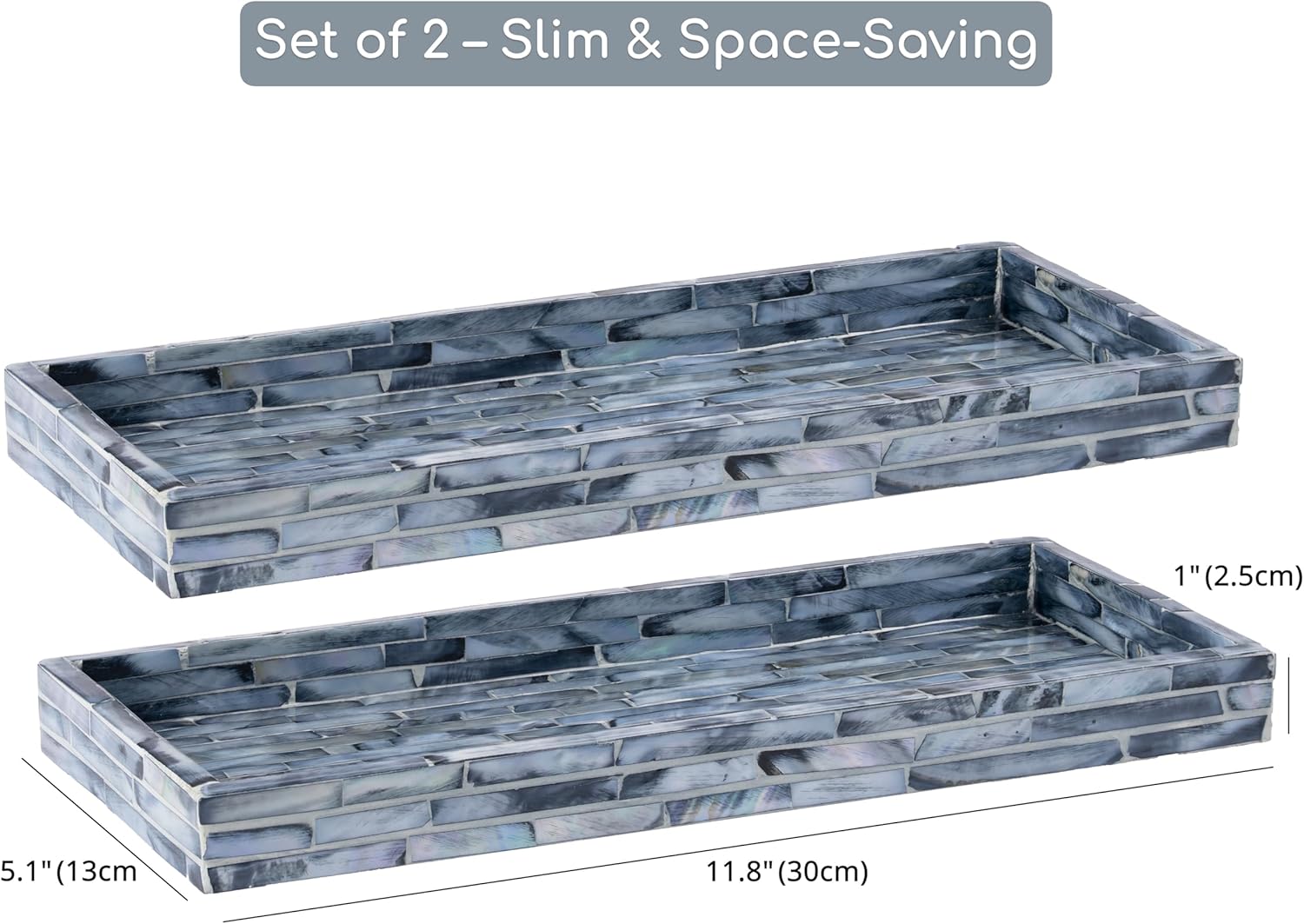 Mother of Pearl Tray / Blue / Set of 2