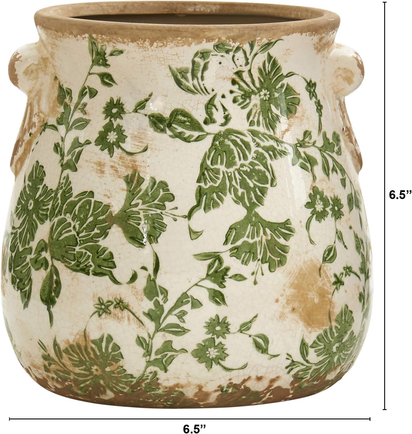 Ceramic Decorative Vase Tuscan Style Floral / 6.5 In. W x 6.5 In. D x 6.5 In. H / Green / 6.5 Inch