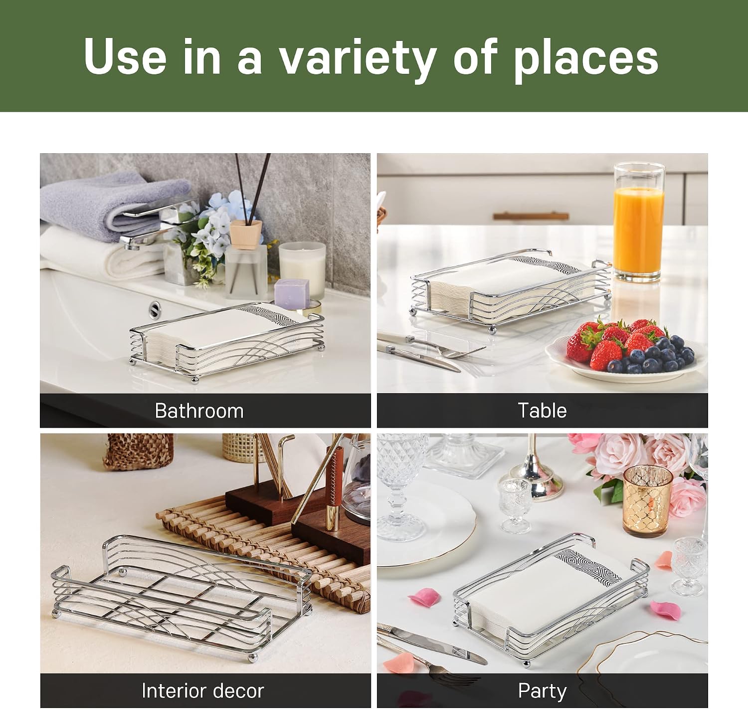 Silver Tray / B - Silver Napkin Holder for Bathroom / Guest Towel Holder
