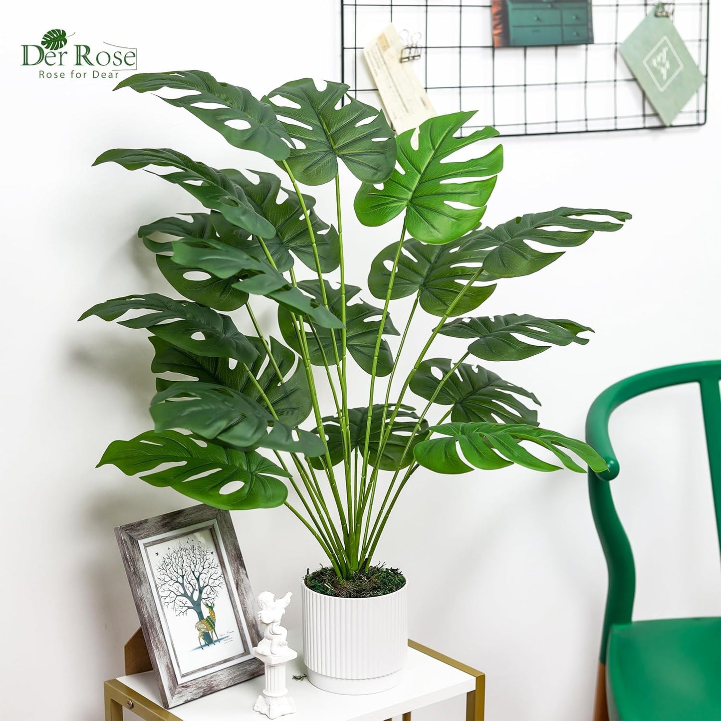 28" Fake Plants Large Artificial Monstera Faux Potted Plants Indoor Tall / 28"-WHITE