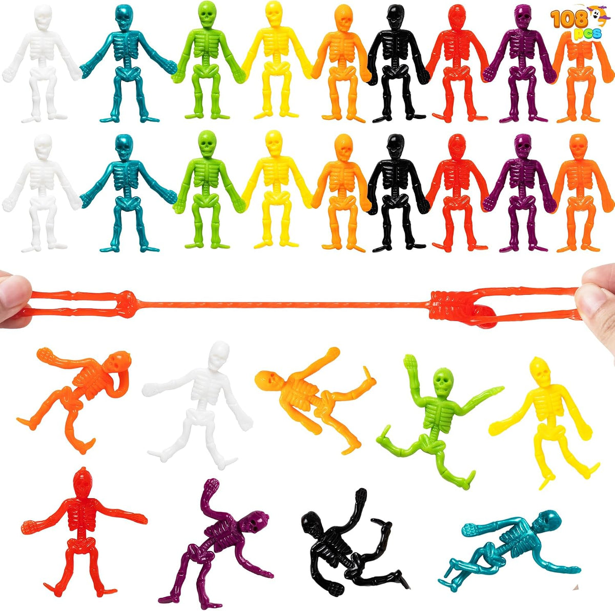 JOYIN 48 PCS Halloween Stretchy Skeletons, Halloween Sticky Hand Toys Bulk for Halloween Party Favor Goodie Bag Fillers, Kids Student School Classroom Carnival Game Prizes