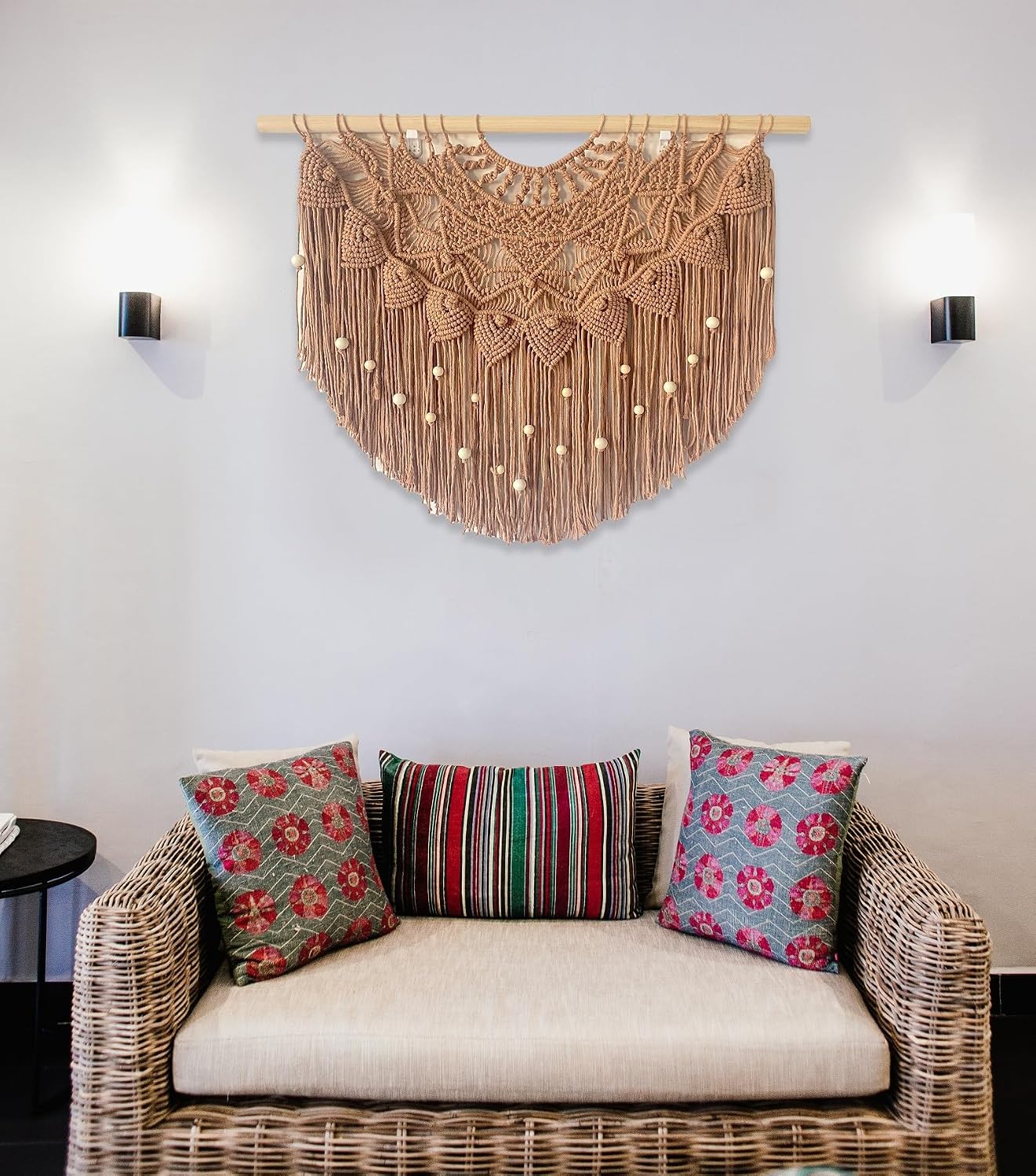 Large Macrame Wall Hanging Boho Beaded Curtain for Window Macrame Bedroom Headboard Living / Khaki