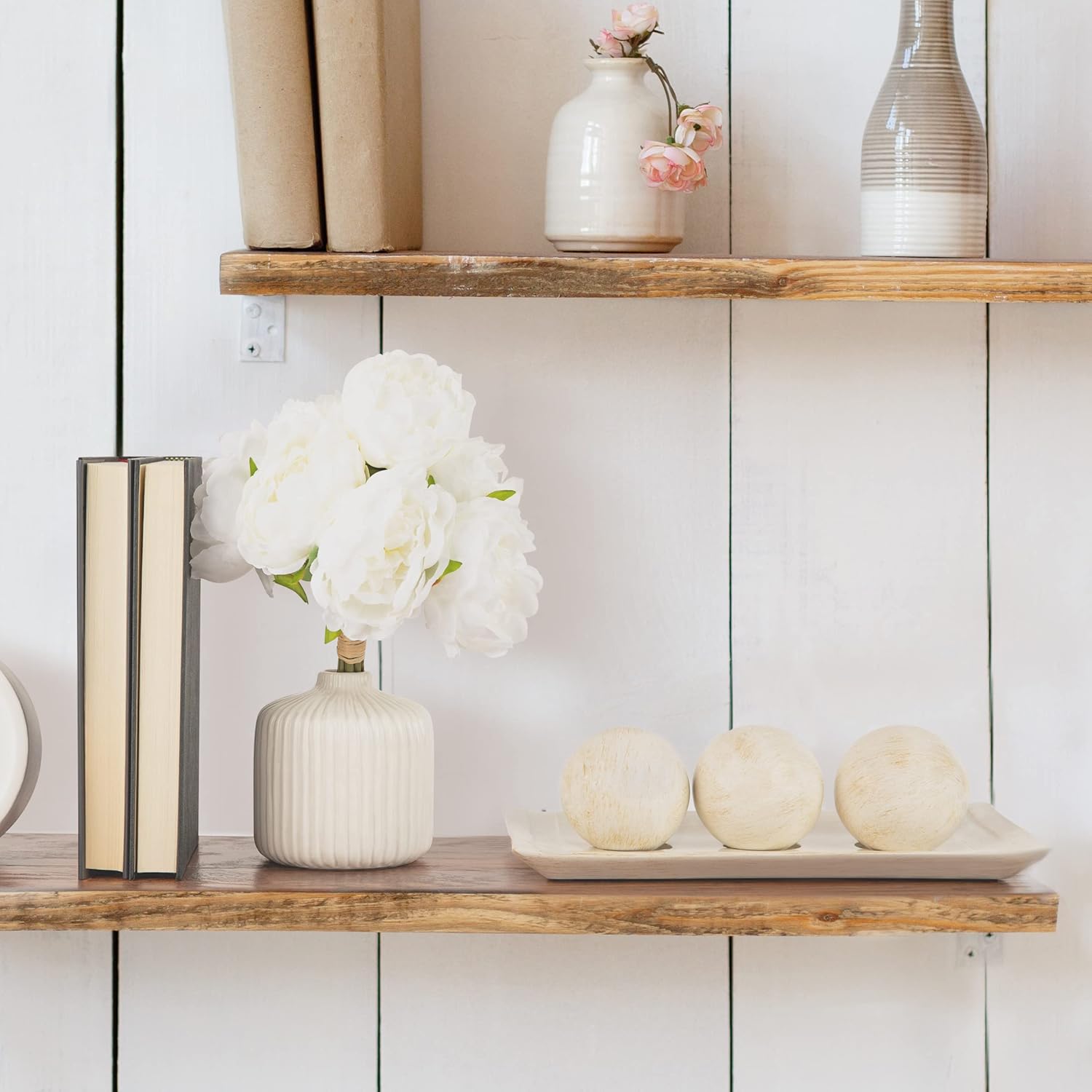 Rustic Luxe Decorative Tray and Orb Set / Distressed White