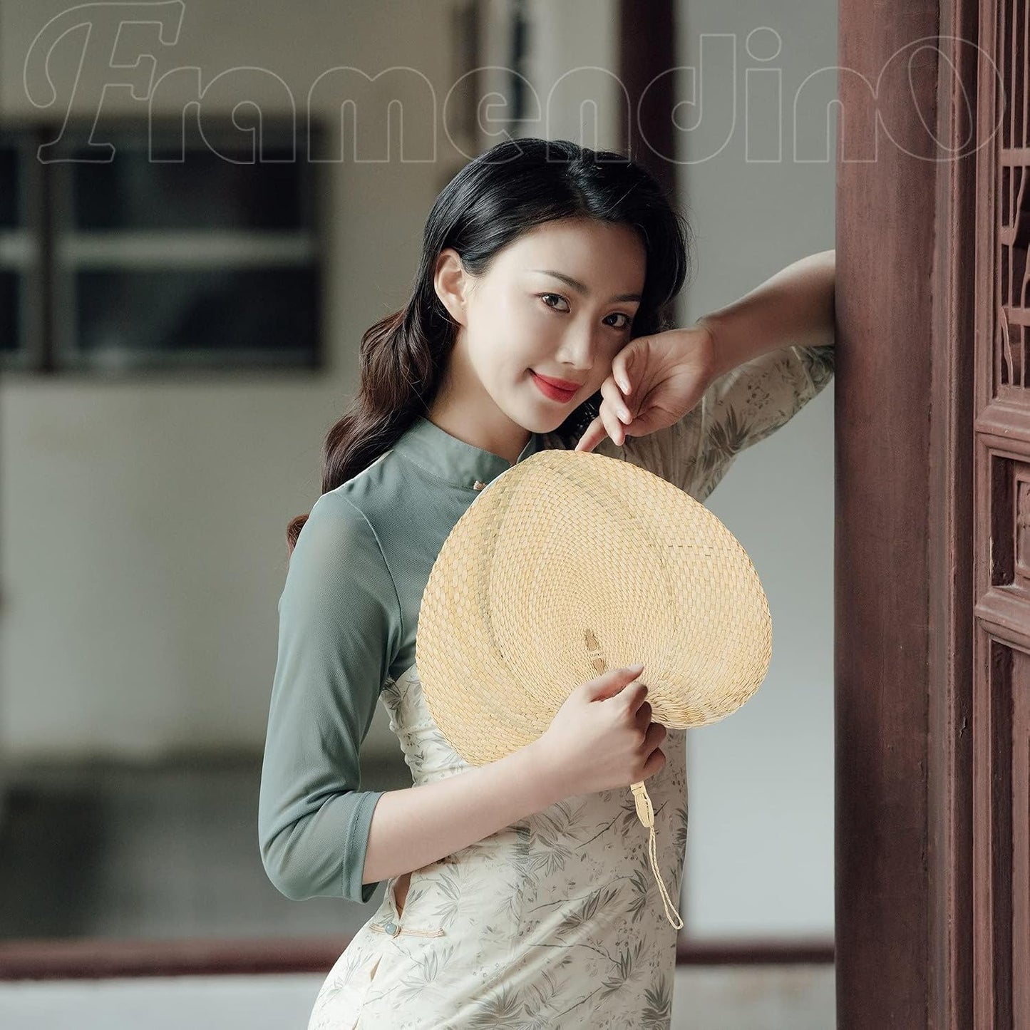 Handmade Bamboo Raffia Fans Hand Rattan Fan Woven Plam Leaf / Natural / Set of 2