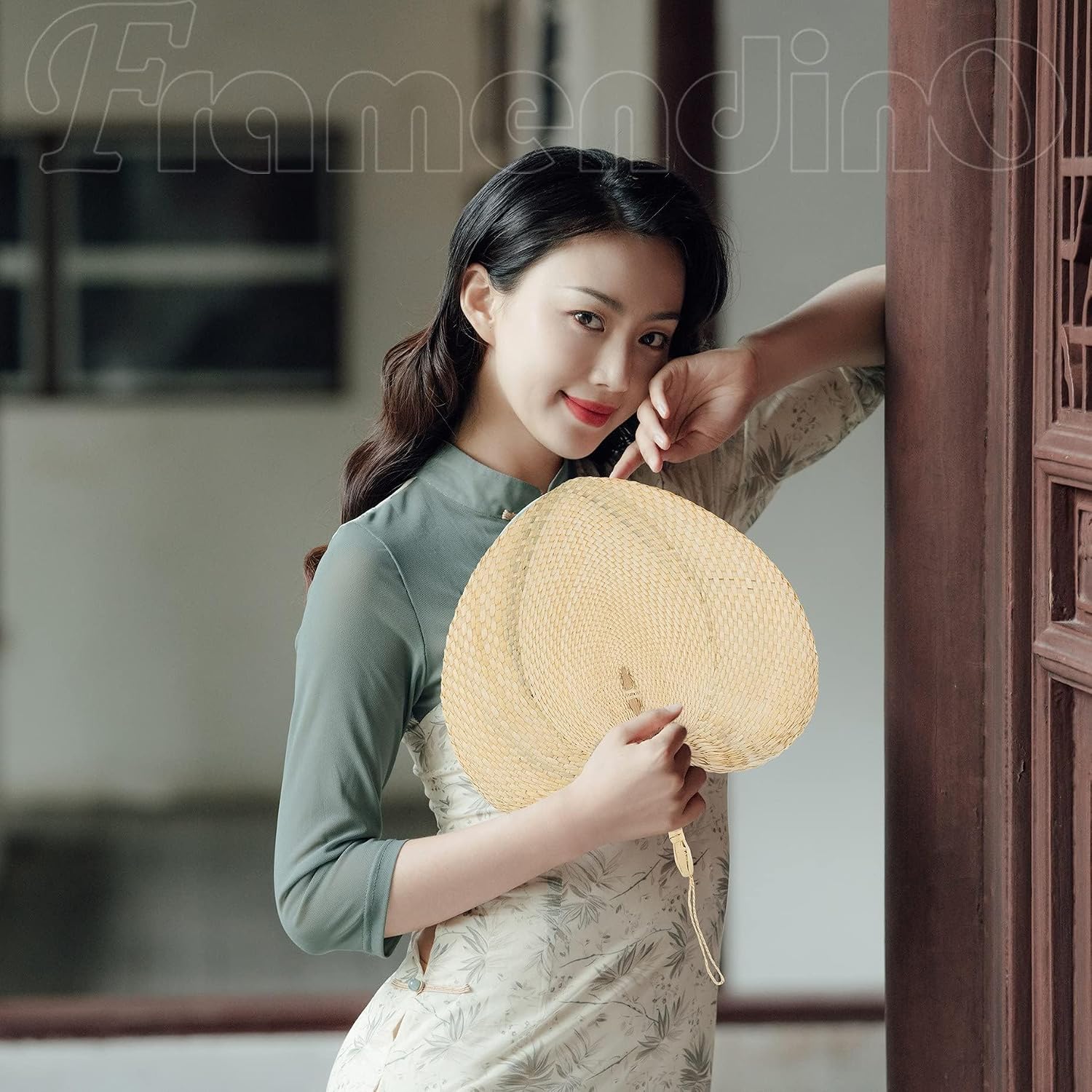 Handmade Bamboo Raffia Fans Hand Rattan Fan Woven Plam Leaf / Natural / Set of 2