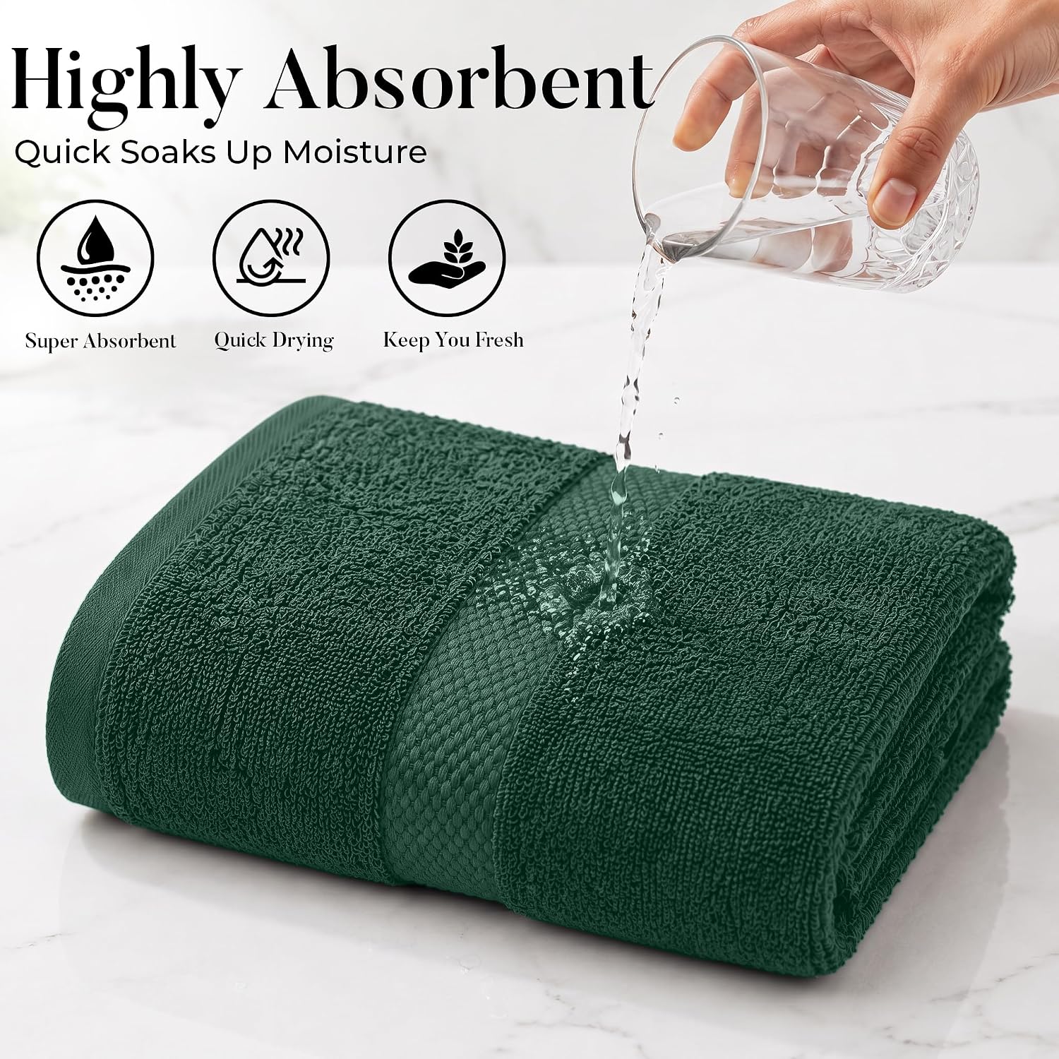 DAN RIVER 600 GSM Cotton Large Bath Towels Set of 4, 27 x 54 Inches H-Green | Larger & Lighter Weight Towels for