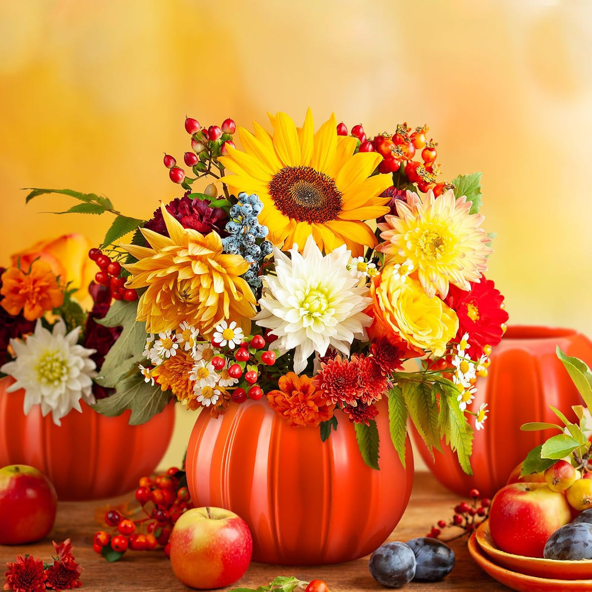 6 Pcs Fall Ceramic Pumpkin Vases Fall Flower Vase, Orange