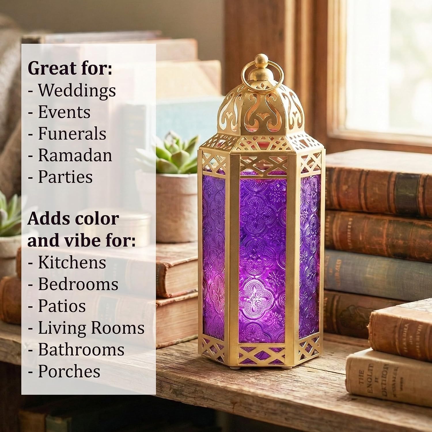 Vela Lanterns Decorative Indoor Candle Holder, Gold Purple, M, 3-PK | Ramadan Lanterns for Home, Purple Whimsigoth
