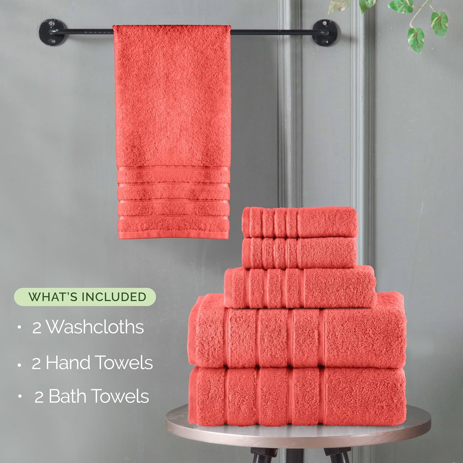 Elegant Comfort 4 Lines Viscose Stripe 6-Piece Premium Towel Set - 100% Turkish Cotton High Absorbent Luxury Bathroom