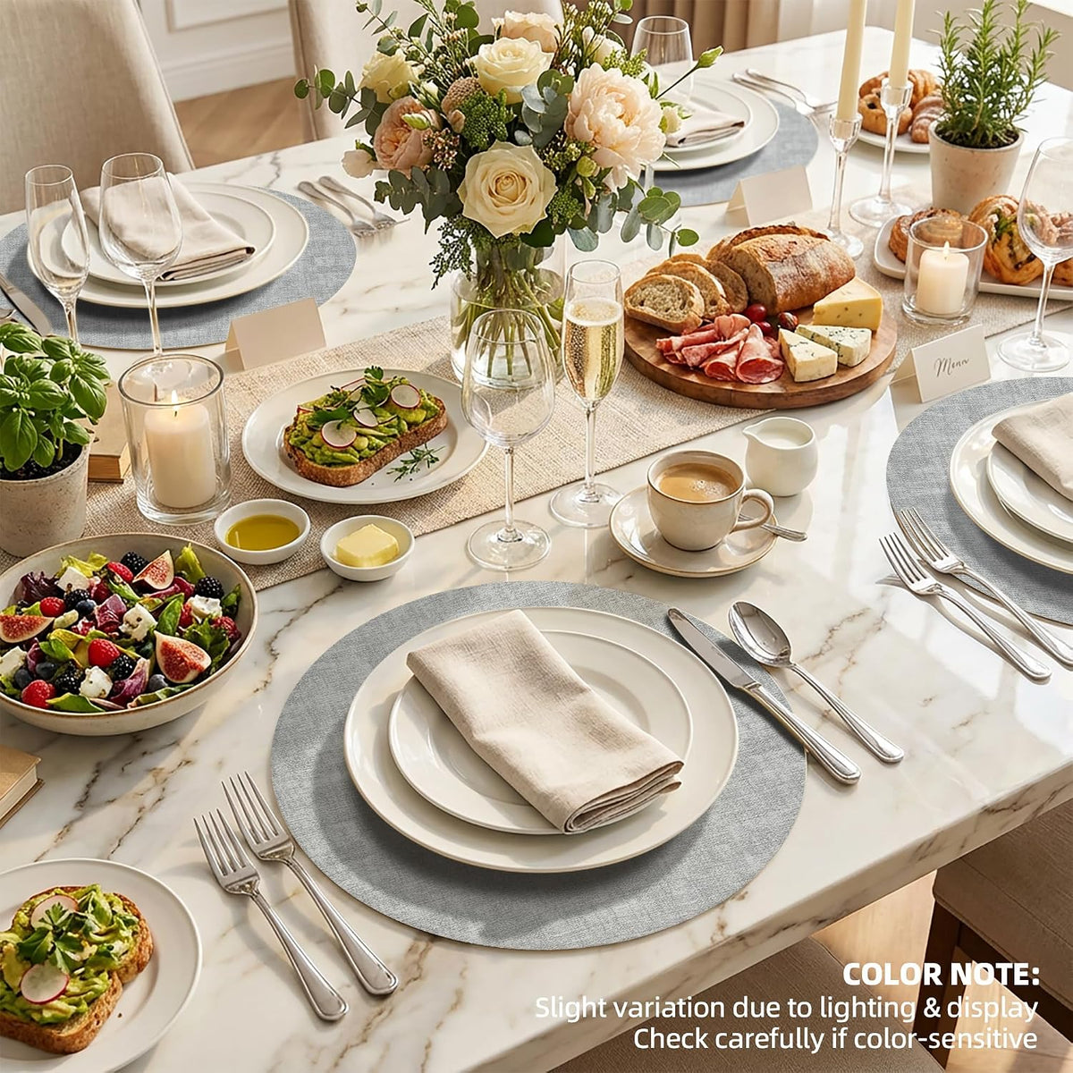 Round Placemats Set of 8, 15 Inch Faux Leather Place mats, Washable Wipeable Non Slip, Heat Resistant Waterproof Vinyl