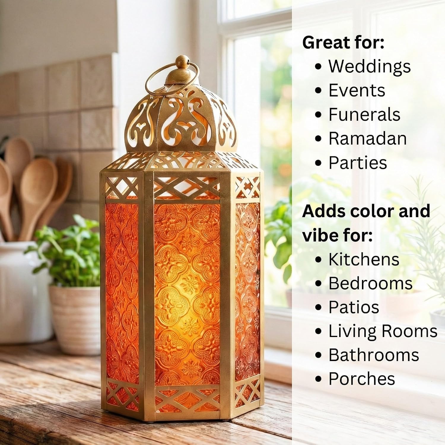 VELA LANTERNS 6-Pack Gold Metal Moroccan Decorative Candle Lantern Holder for Hanging or Table Centerpieces, Exotic
