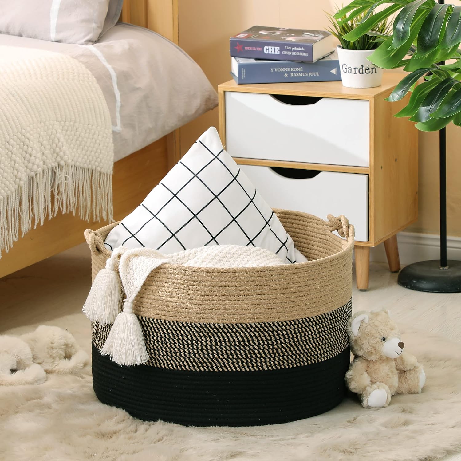 Woven Rope Baskets for storage Baby Laundry Hamper / Black / 20 x 13