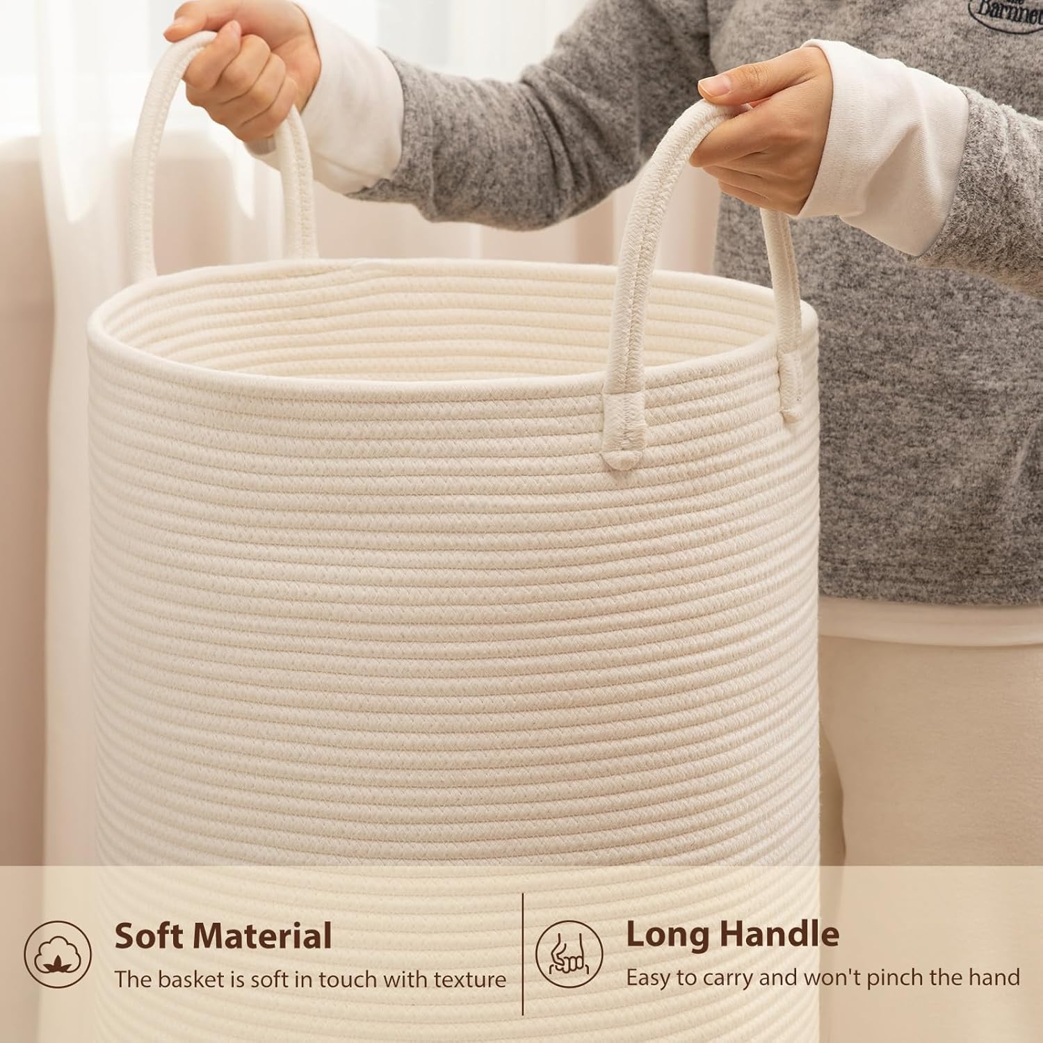 Cotton Rope Woven Basket for Blankets / White / 60L