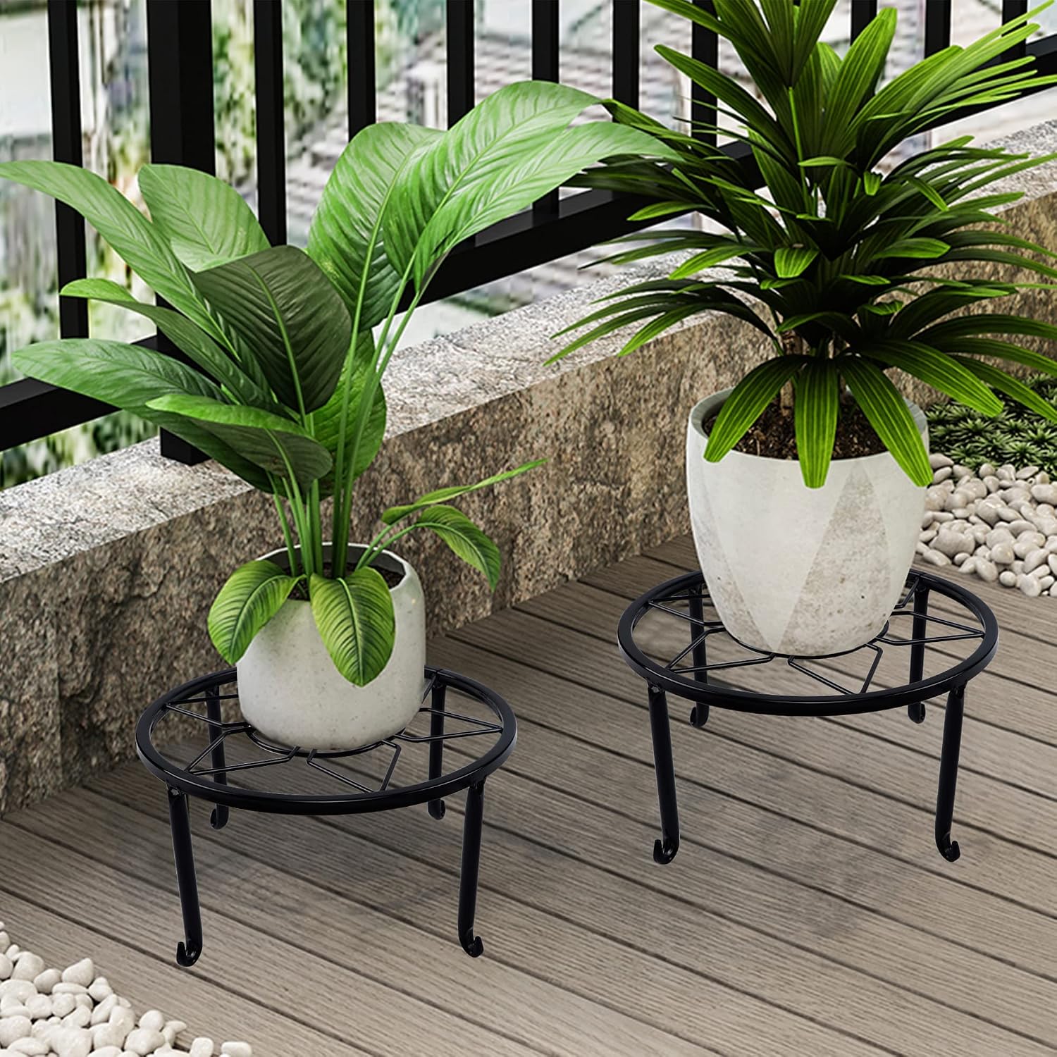 yosager 4 Pack Metal Plant Stands for Flower Pot, Heavy Duty Black Iron Potted Stand Holder, Indoor Outdoor Rustproof