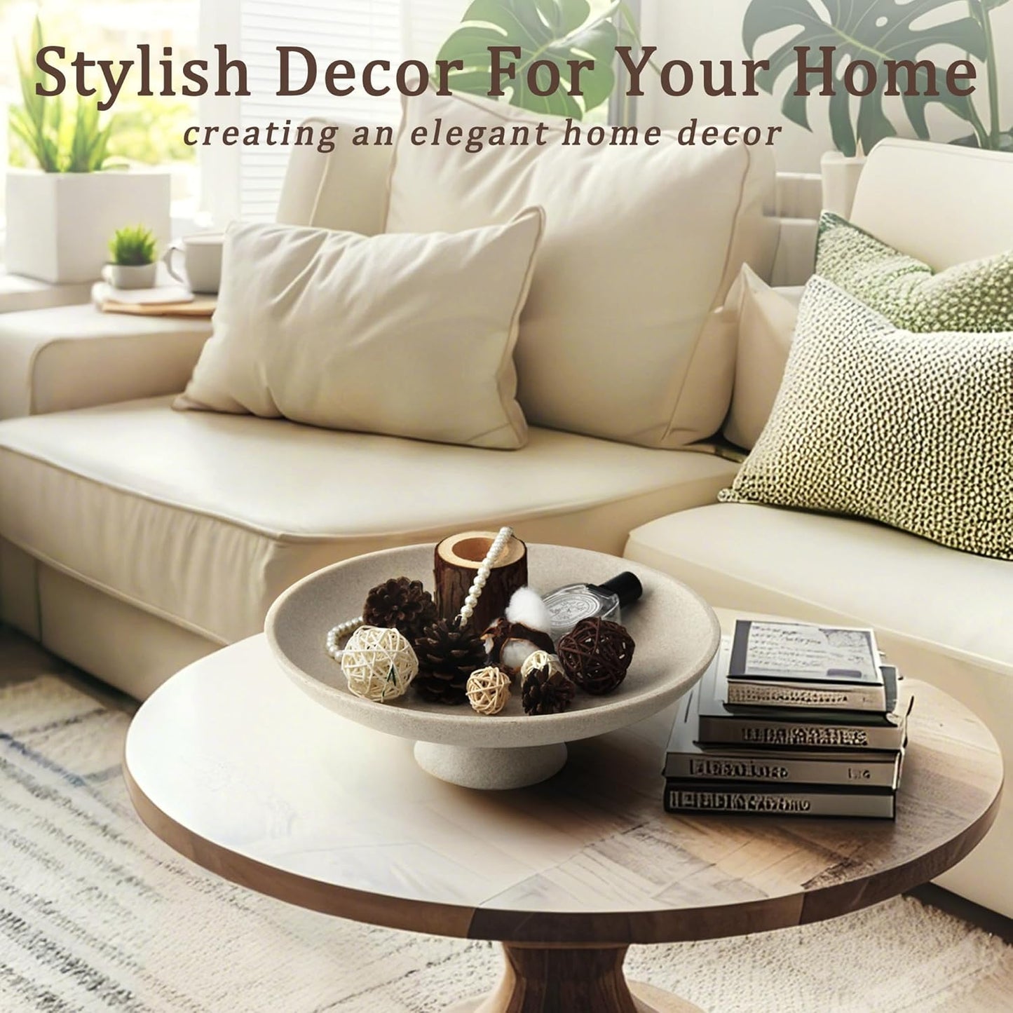 Modern Resin Pedestal Decorative Bowl / Beige