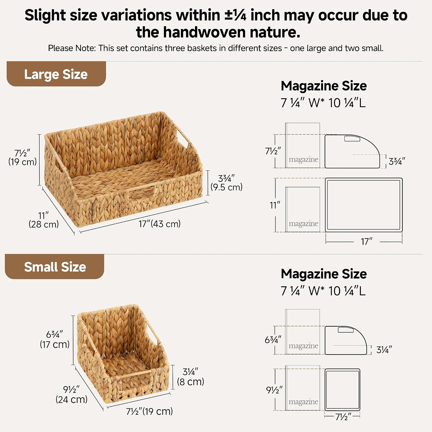Wicker Baskets / Handwoven Shelf Baskets / 2 x 7 / Natural