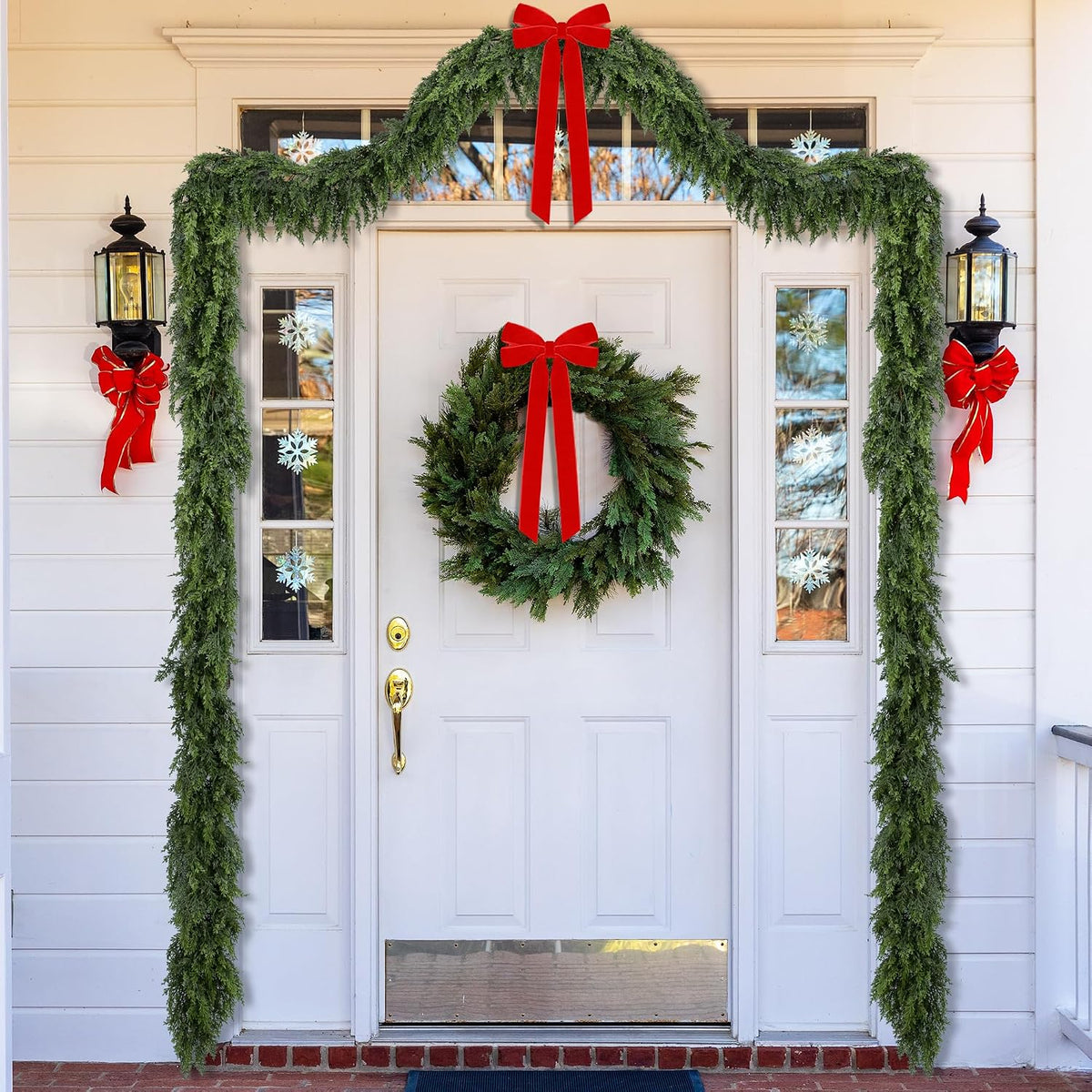 2 Pcs Christmas Norfolk Pine Garlands, 6Ft 2 Color Artificial Cedar Garland | Real Touch Faux Pine Cypress Greenery