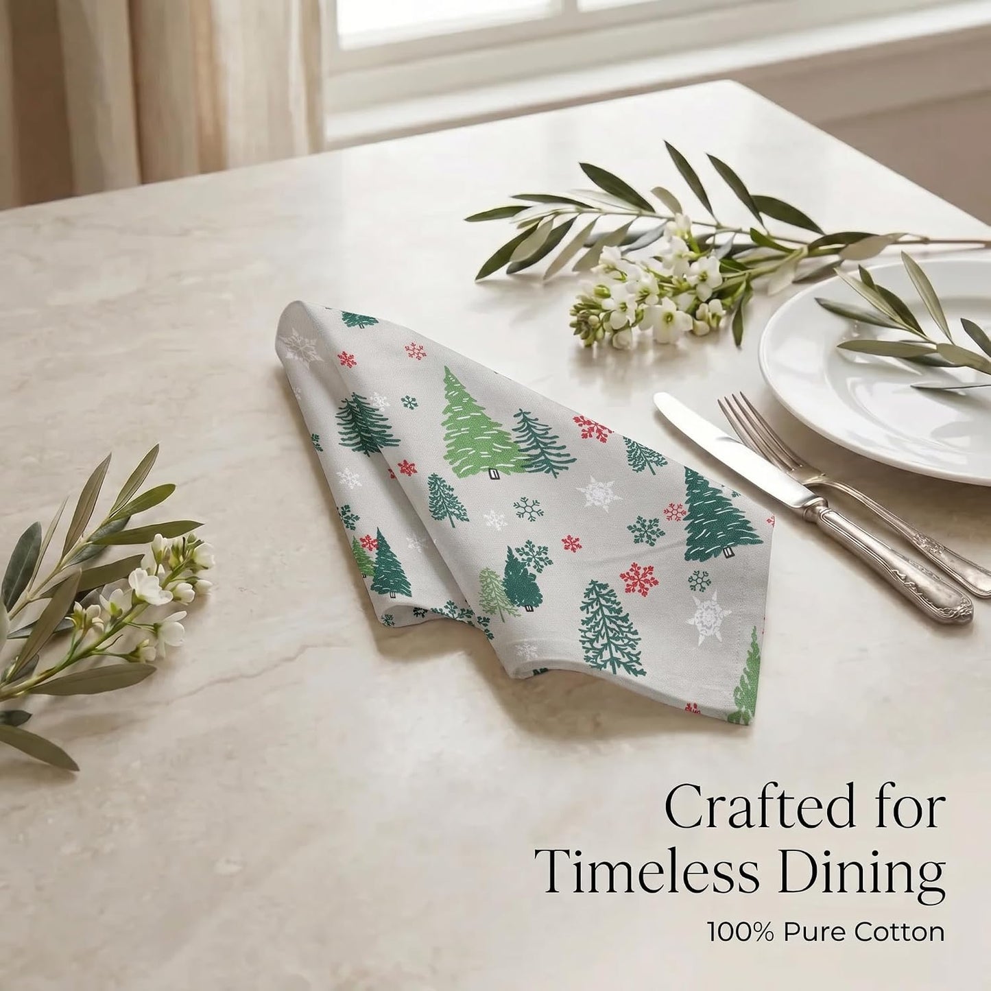 Urban Villa Cloth Napkins Cotton 20x20 (Set of 12) Greentree Print