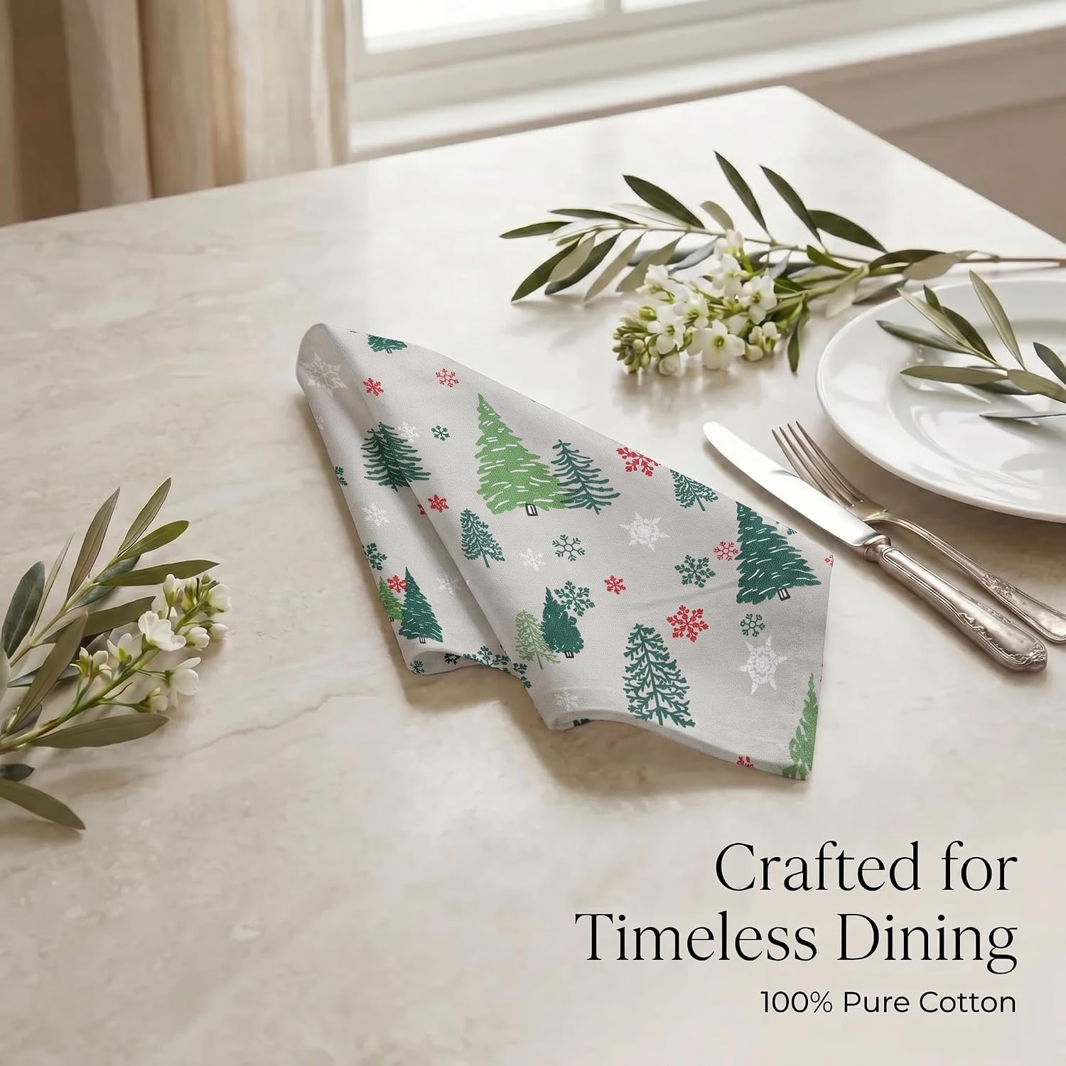 Urban Villa Cloth Napkins Cotton 20x20 (Set of 12) Greentree Print