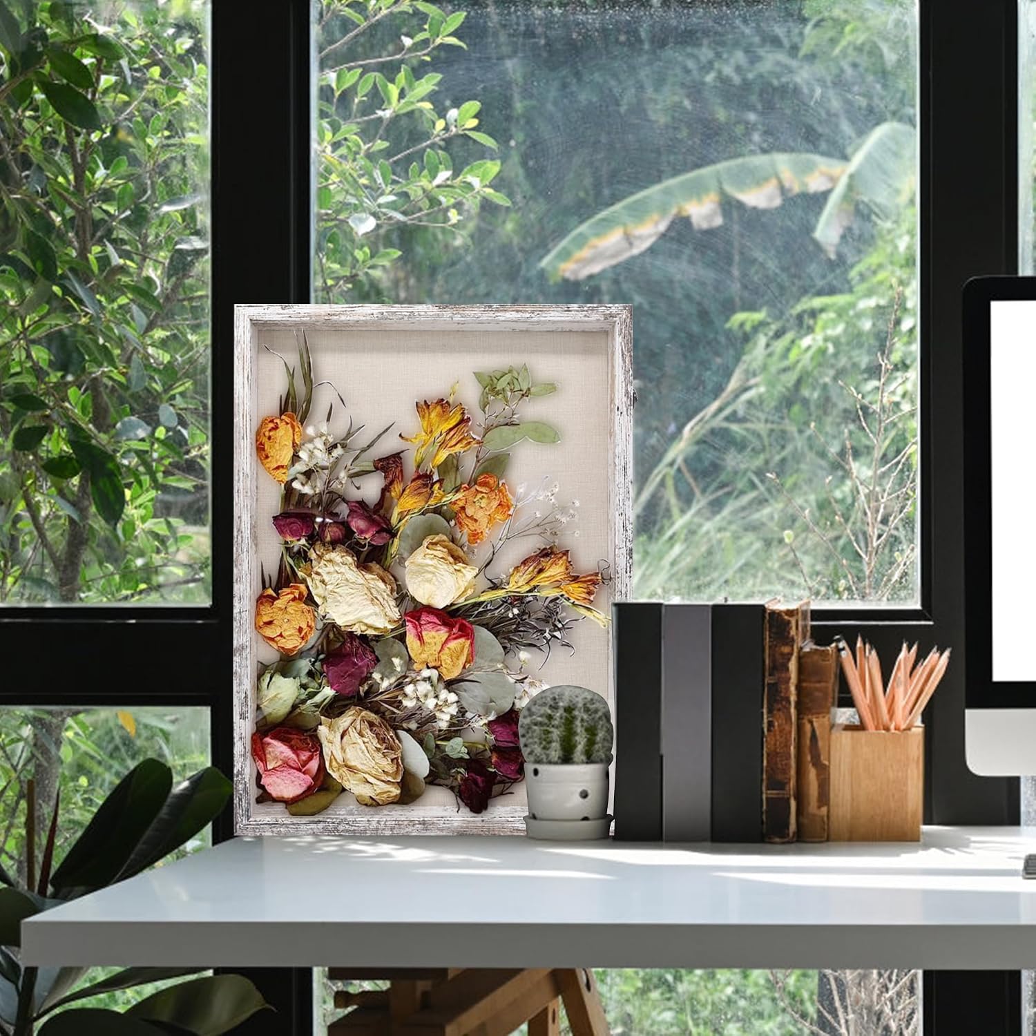 GraduationMall 18x24 Wood Shadow Box Frame Glass Door Display Case with Linen Back and 6 Stick Pins,1.5 inches Interior