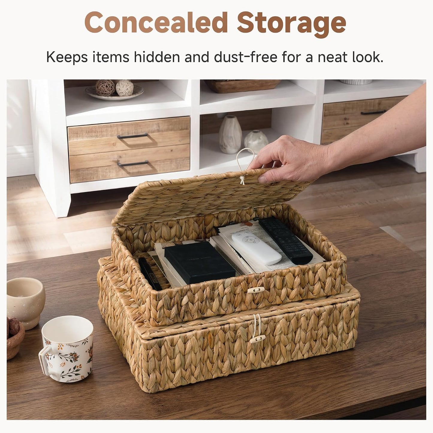 Wicker Basket / Flat Wicker Storage Bins / Natural