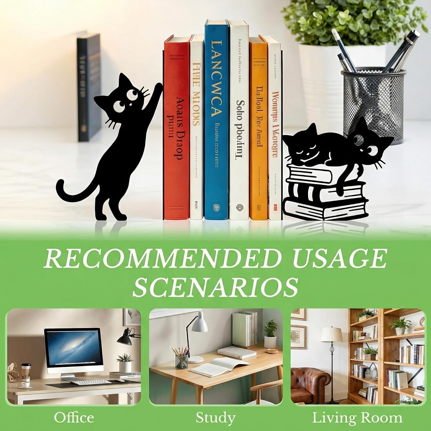 Metal Bookends Cat Black Whimsical Book Ends Decorative Bookend / Black Cat 4