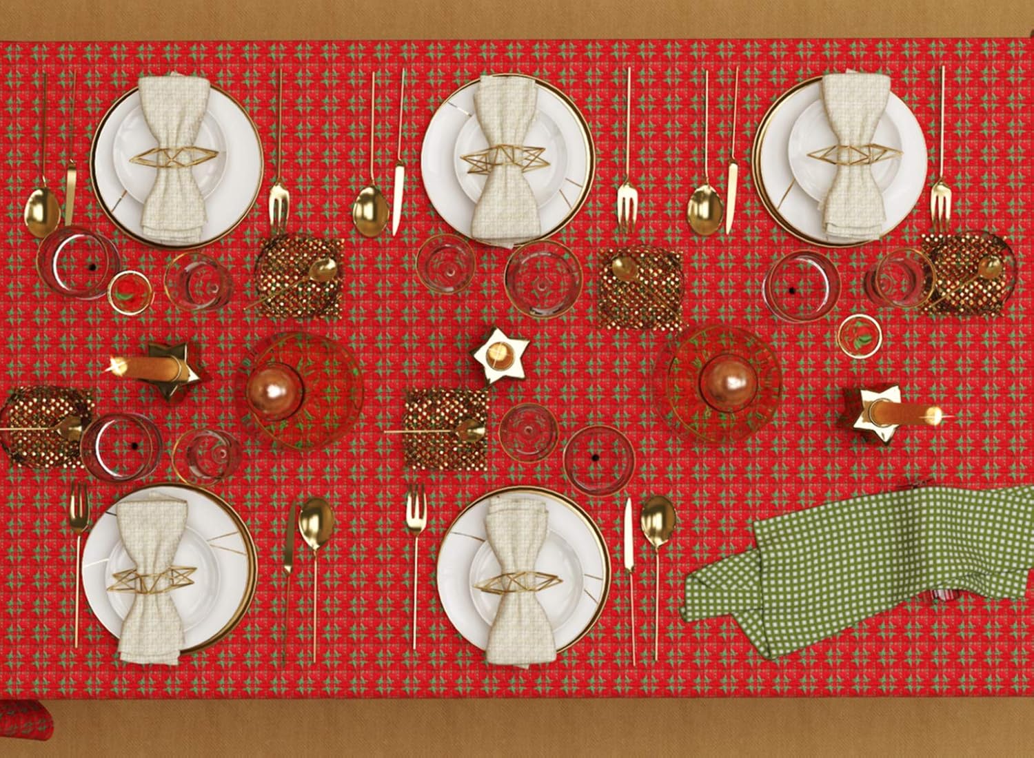 Table Cloth, Christmas Red & Green Woven Fringed, 100% Cotton Table Cover, Size 52x52 Inch, Suitable for Formal Dining