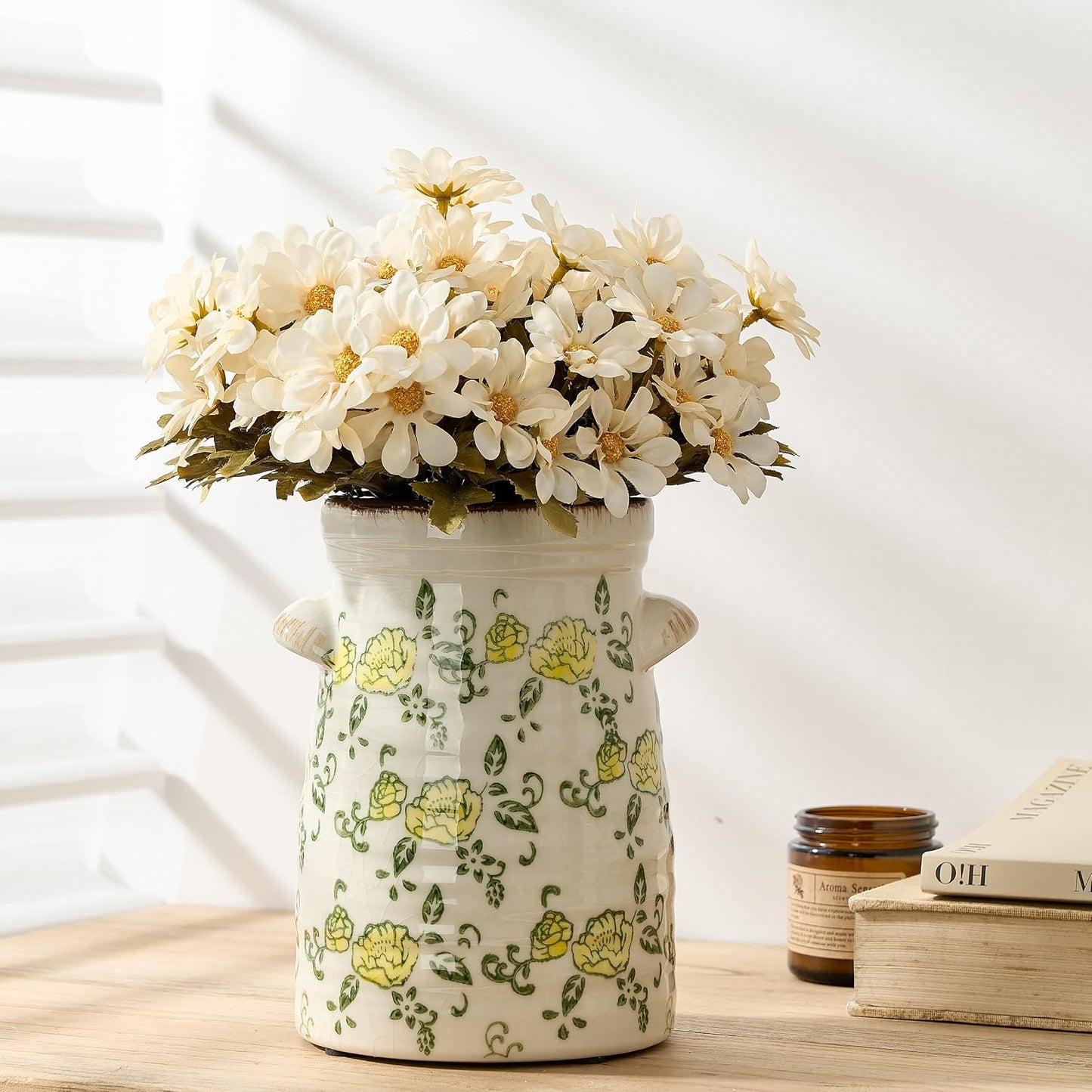 Ceramic Rustic Vase / Gs17323l-yellow Rose / 7.6 Inch