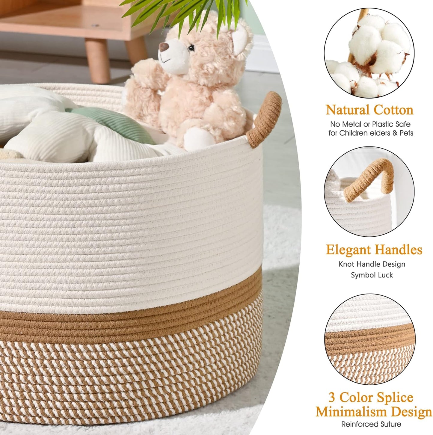 Woven Baskets for storage Baby Laundry Hamper / Brown / 20 x 13