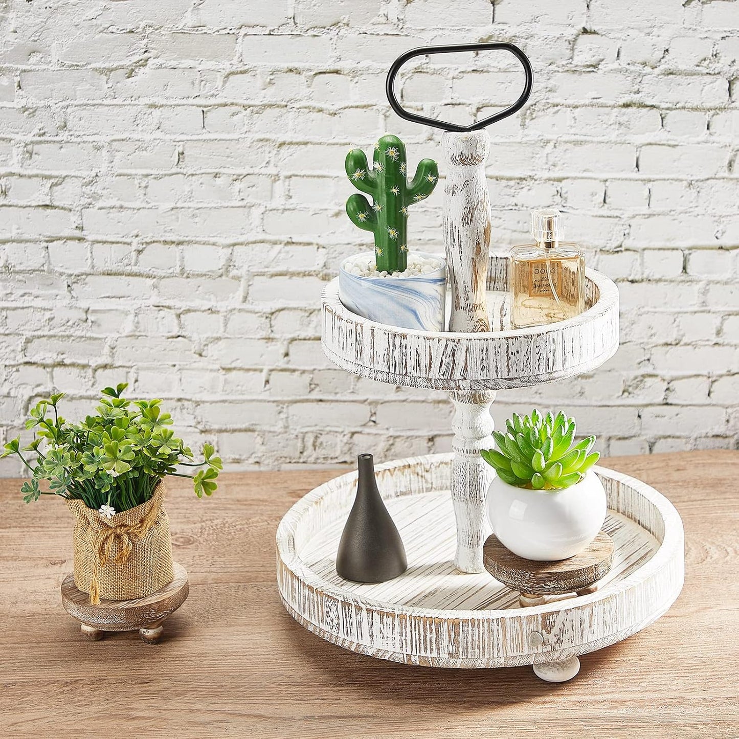 Mini Wood Risers for Decor Round Wooden Riser Small Wooden Stool Display / Brown / Set of 4