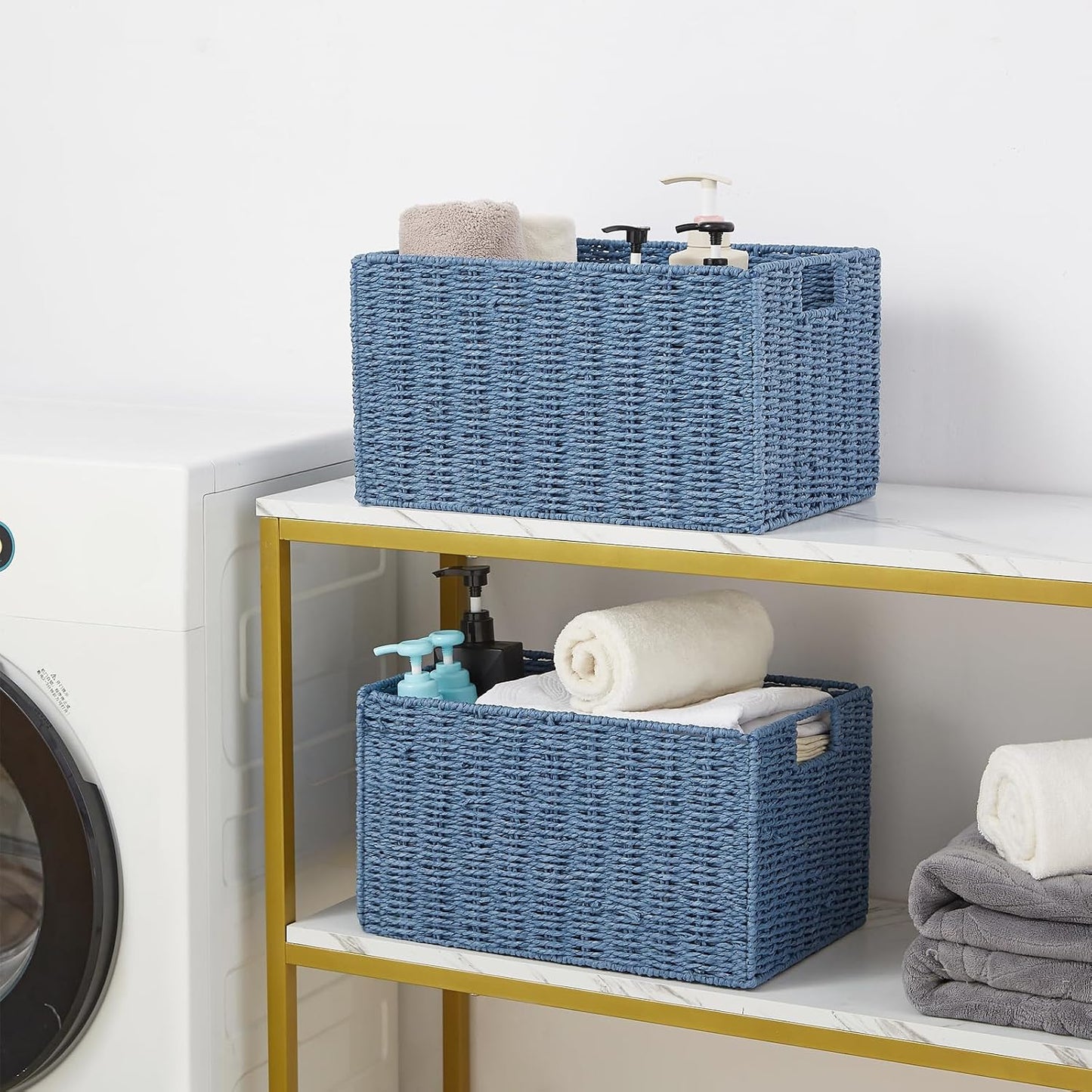 Wicker Storage Basket / Blue / 15.2"D x 10"W x 8.6"H / Set of 2