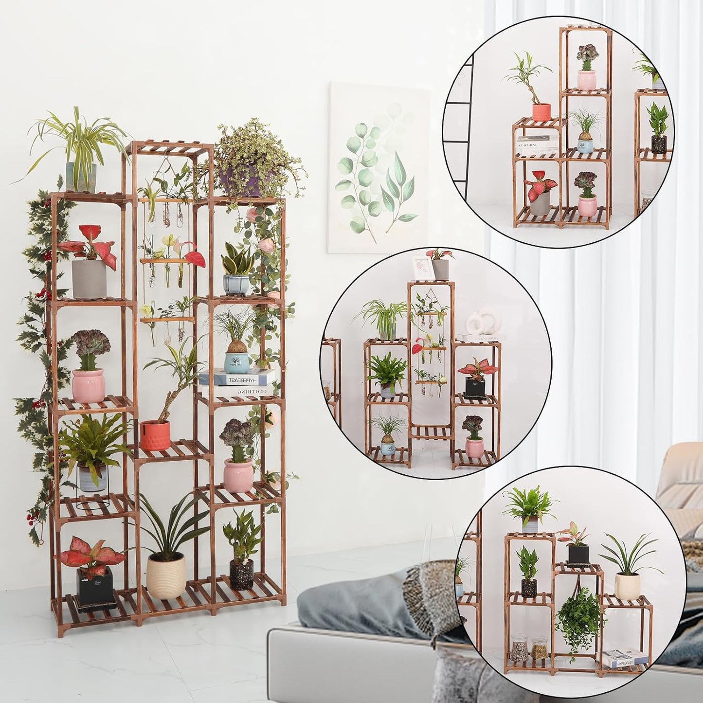 XXXFLOWER Plant Stand Indoor Outdoor 13 Tiers Wood Plant Shelf for Multiple Plants ，Large Plant Rack for Window Garden