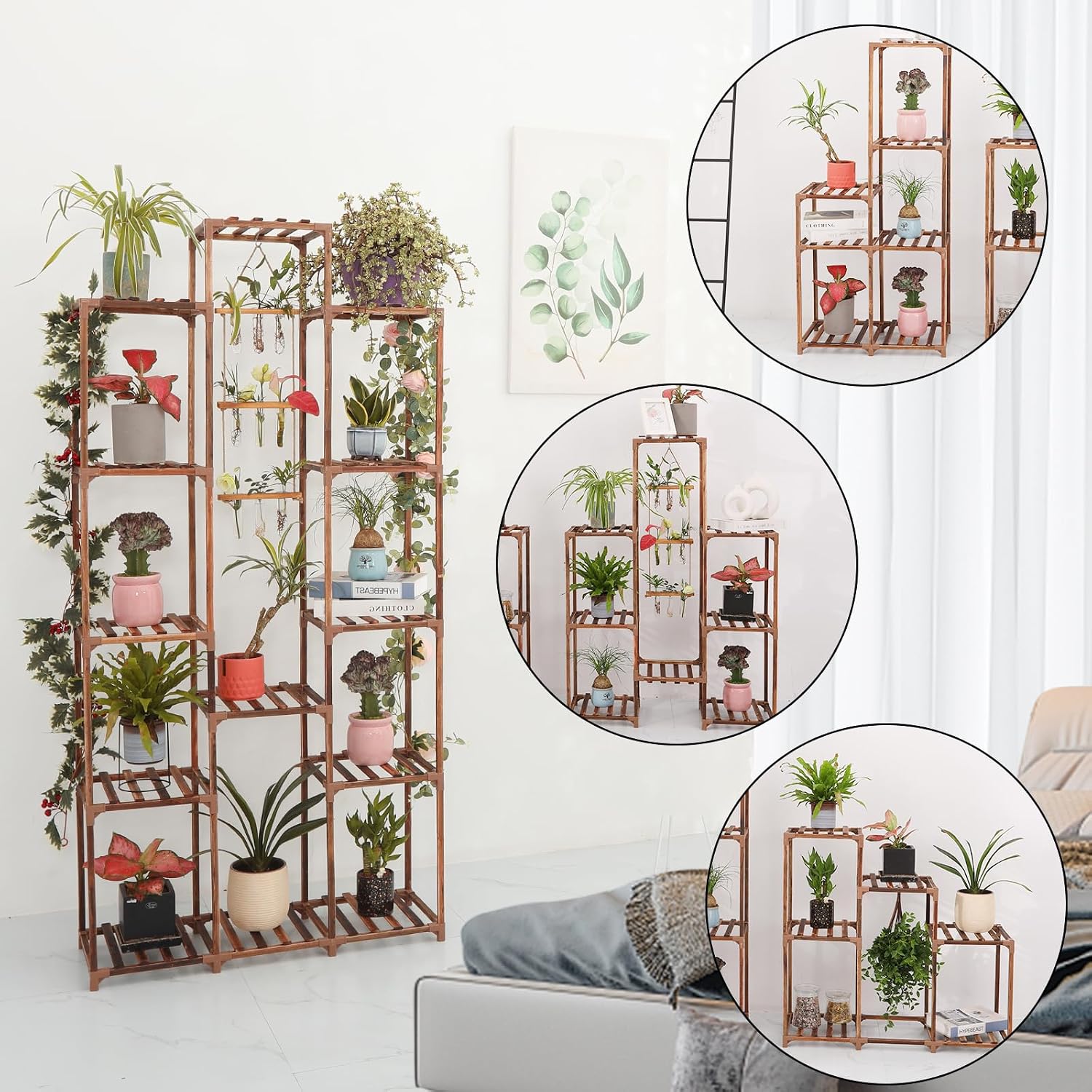 XXXFLOWER Plant Stand Indoor Outdoor 13 Tiers Wood Plant Shelf for Multiple Plants ，Large Plant Rack for Window Garden