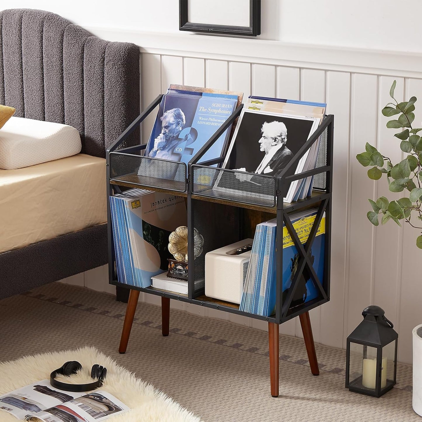 EYOCAL Vinyl Record Storage Holder Rack,250 LP Wooden Record Display Table for Albums Books Magazines Files for Living