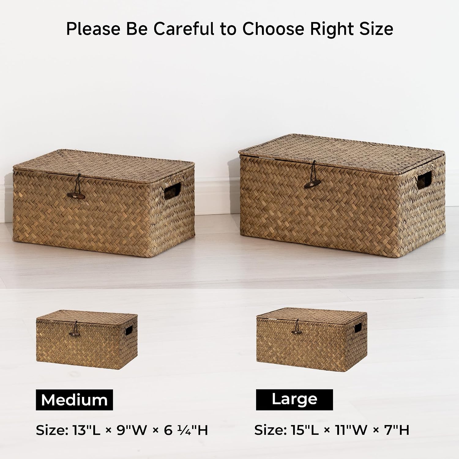 Wicker Baskets / Seagrass Storage Baskets / Brown / 15"L x 11"W x 7"H