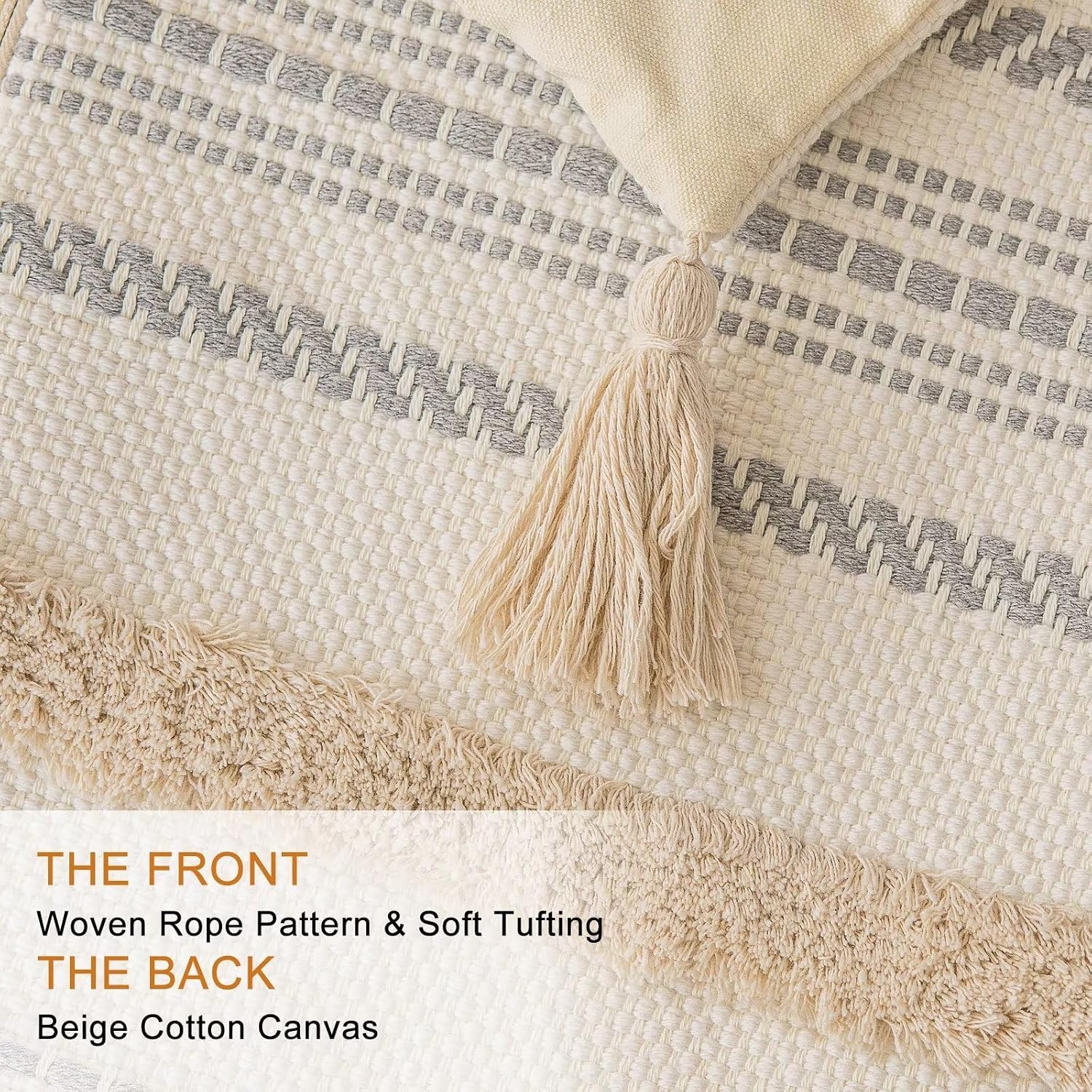 Boho Throw Pillow Covers Woven Tufted Farmhouse Pillows Cover / Khaki / 20 x 12 / Set of 2