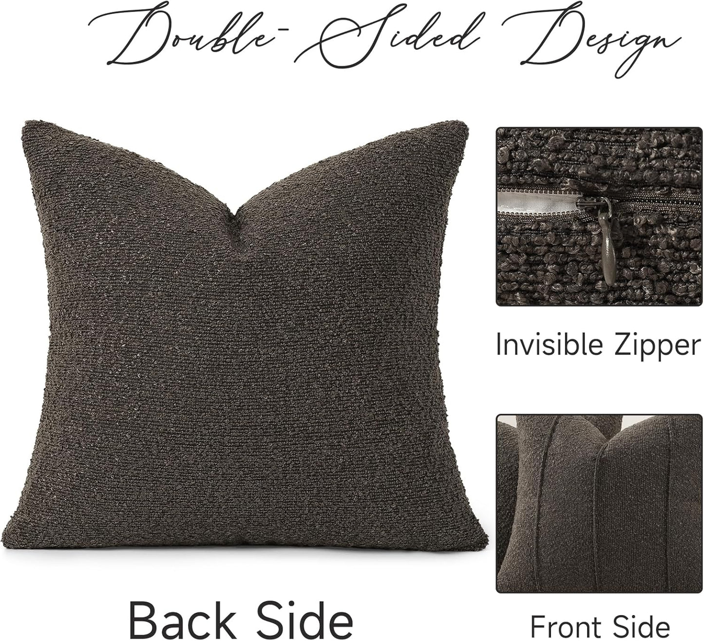 Textured Boucle Throw Pillow Covers / Dark Gray / 18 x 18 / Set of 2