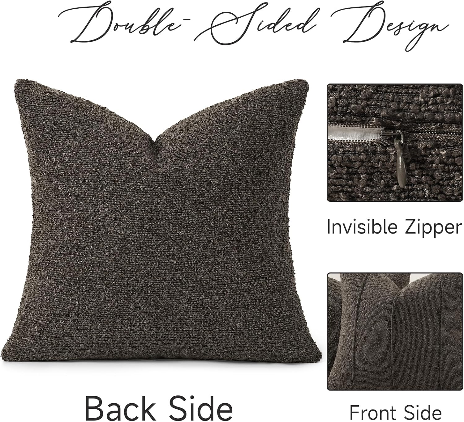 Textured Boucle Throw Pillow Covers / Dark Gray / 18 x 18 / Set of 2