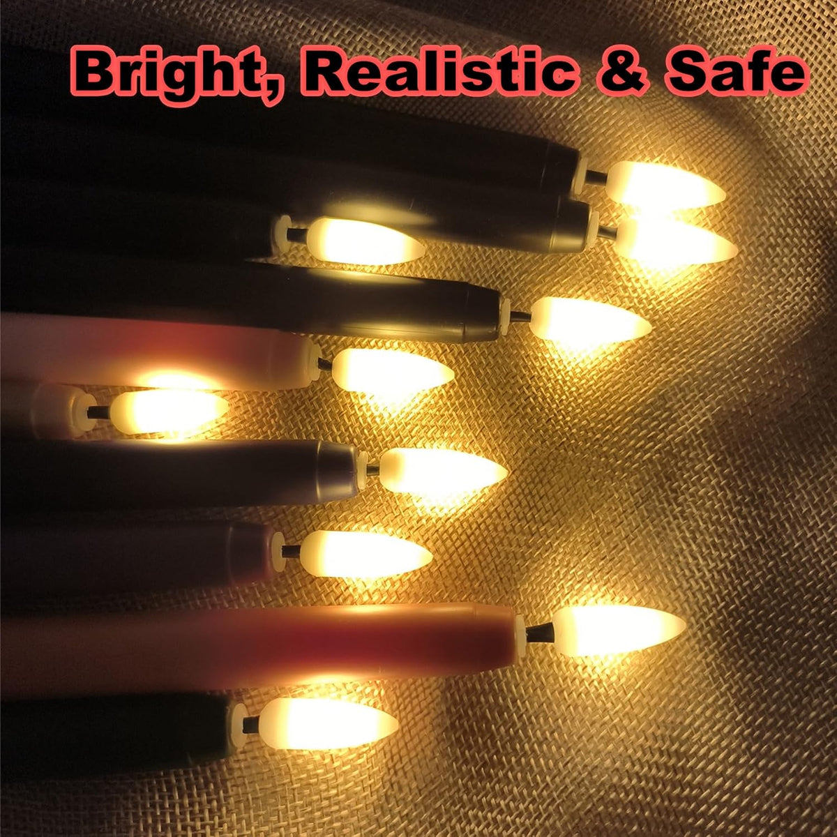 Black Halloween Flameless Taper Candles with Remote Timer Set of 12 | Flickering LED Candlesticks, 2 AAA Battery
