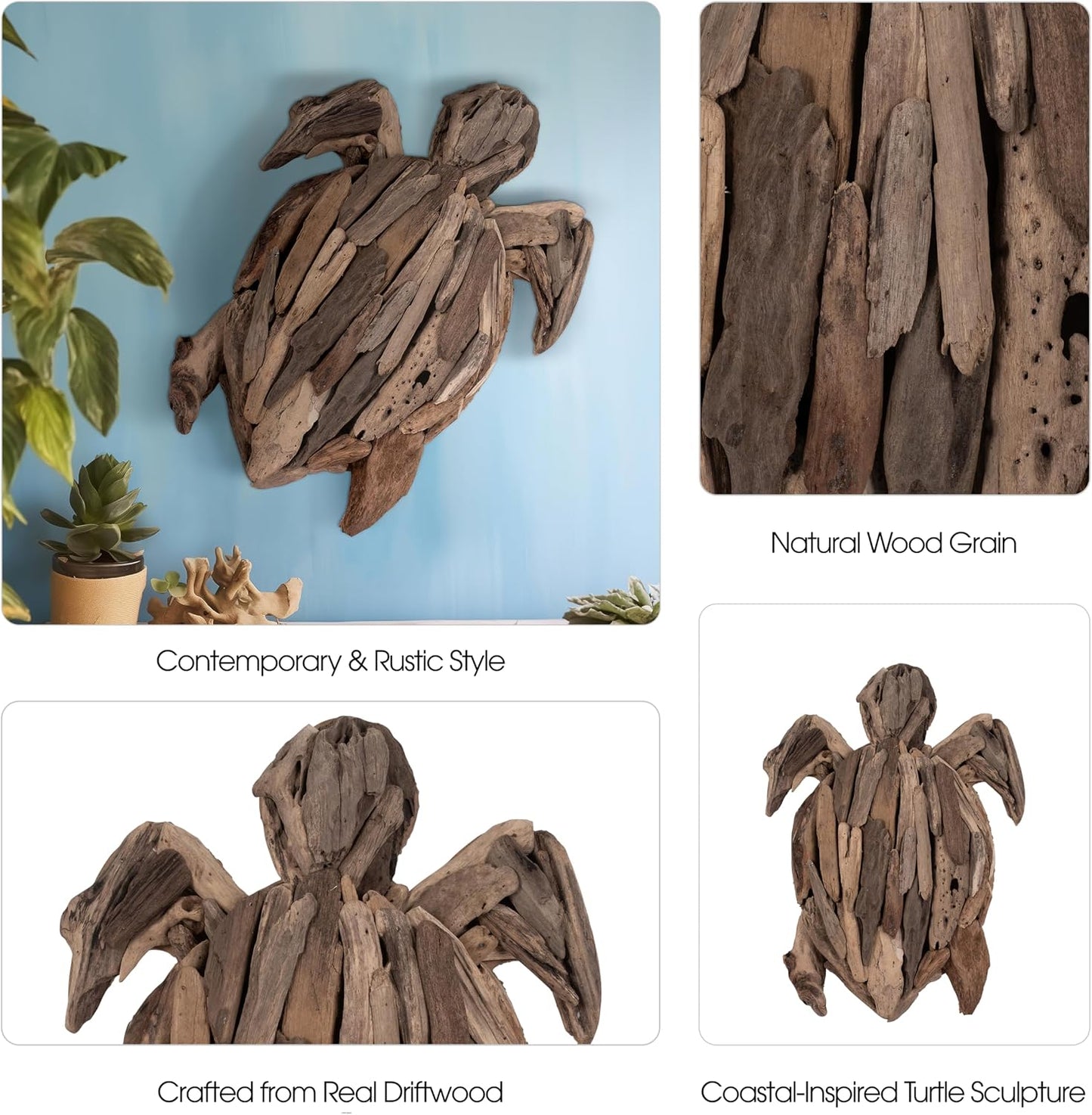 Wooden Driftwood Turtle Sculpture / Brown / 3.0" H