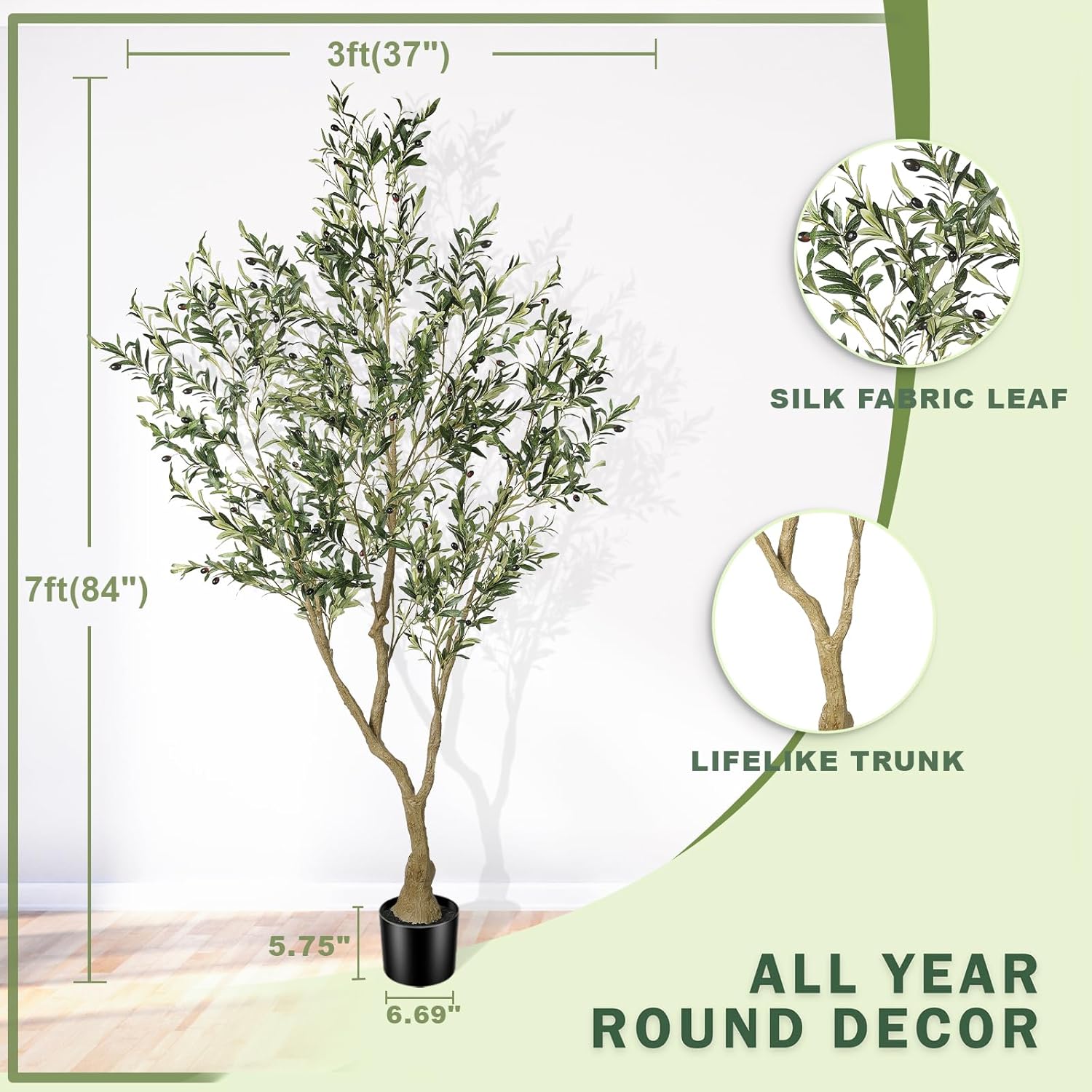 Large Olive Branches and Lifelike Fruits / 7ft / 7 Inch