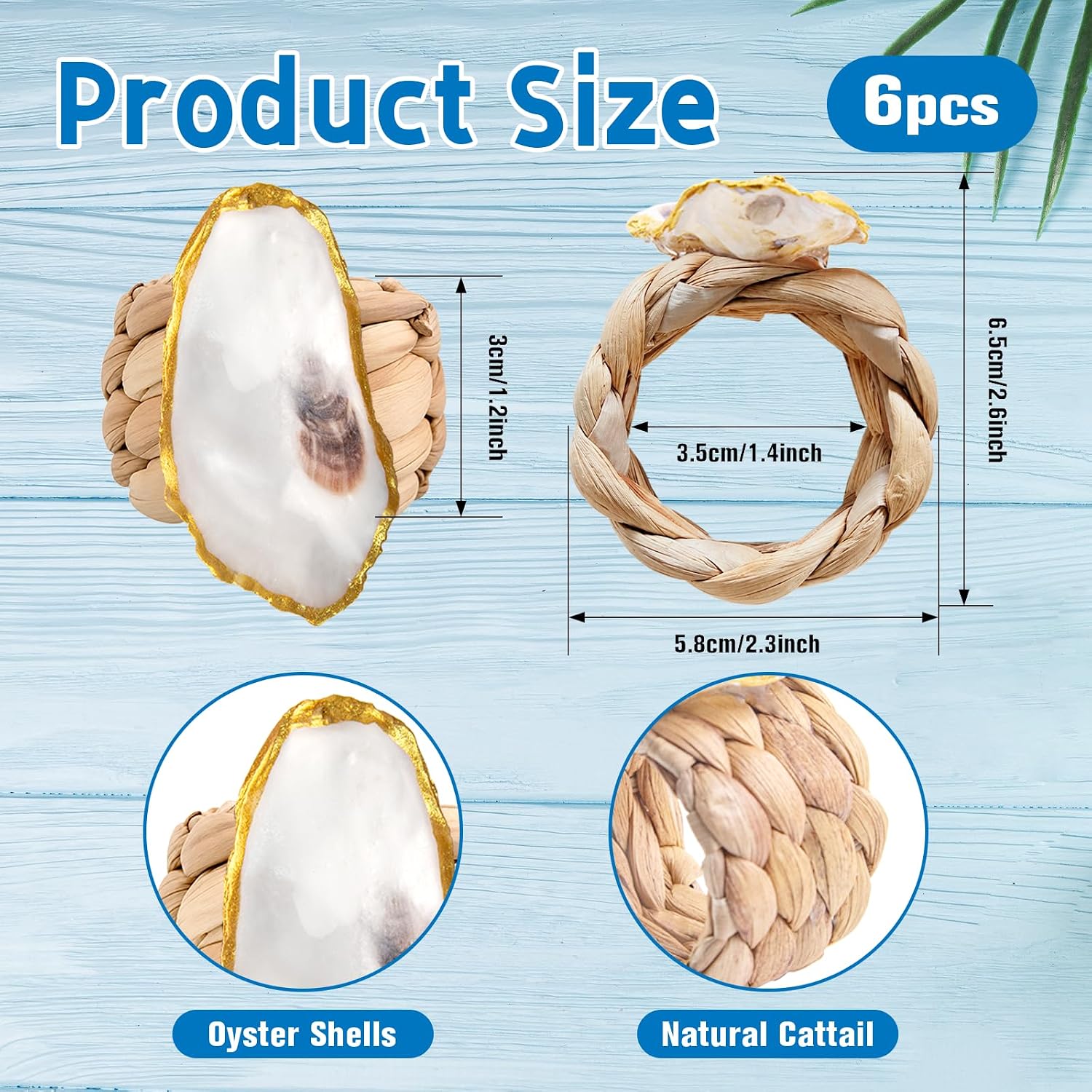 Rattan Napkins Holder / Oyster Shells / Set of 6