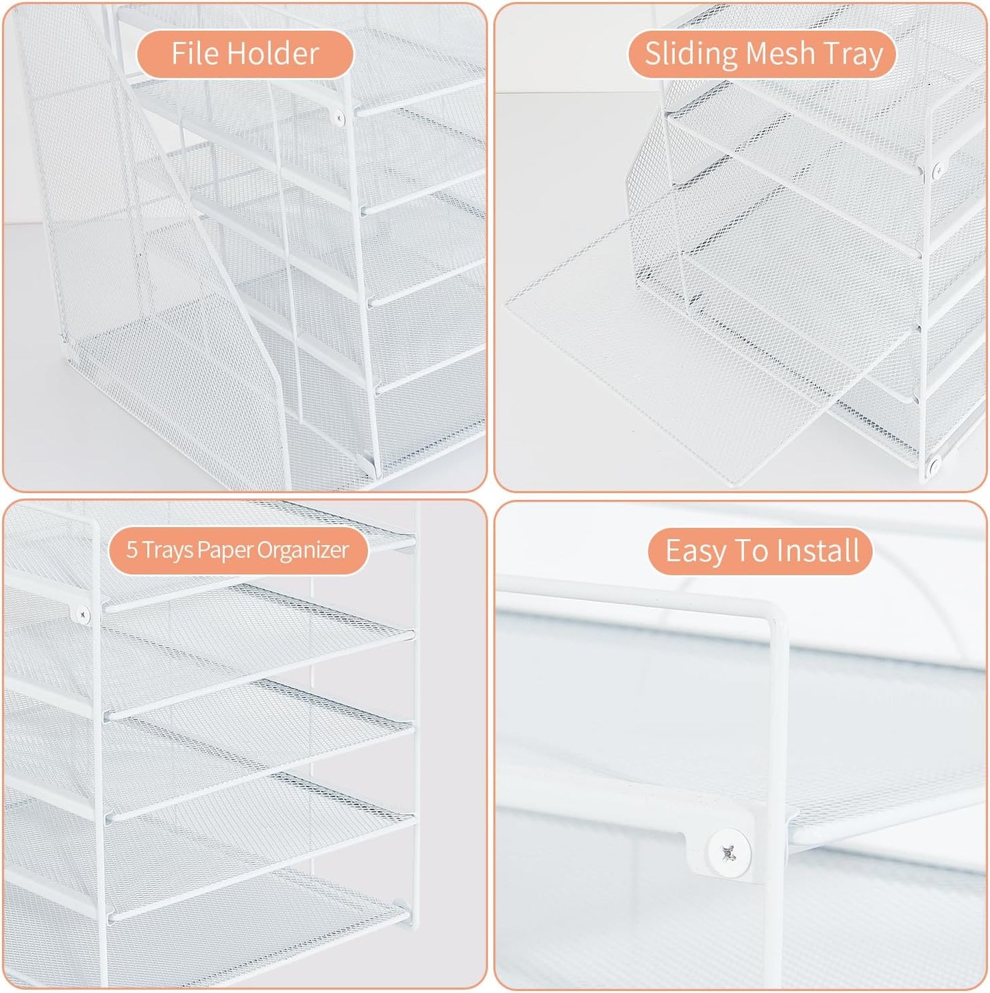 LEKETREE Desk Organizers and Accessories, 5-Tier Paper Letter Tray Organizer with File Holder, Desktop Organizer for